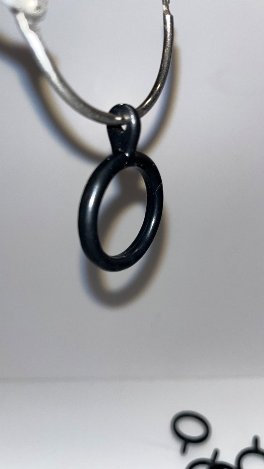 Lot 20 Great Black Plastic Drapery Curtain Rings w/ Hook Loops 1.5” wide 2” long