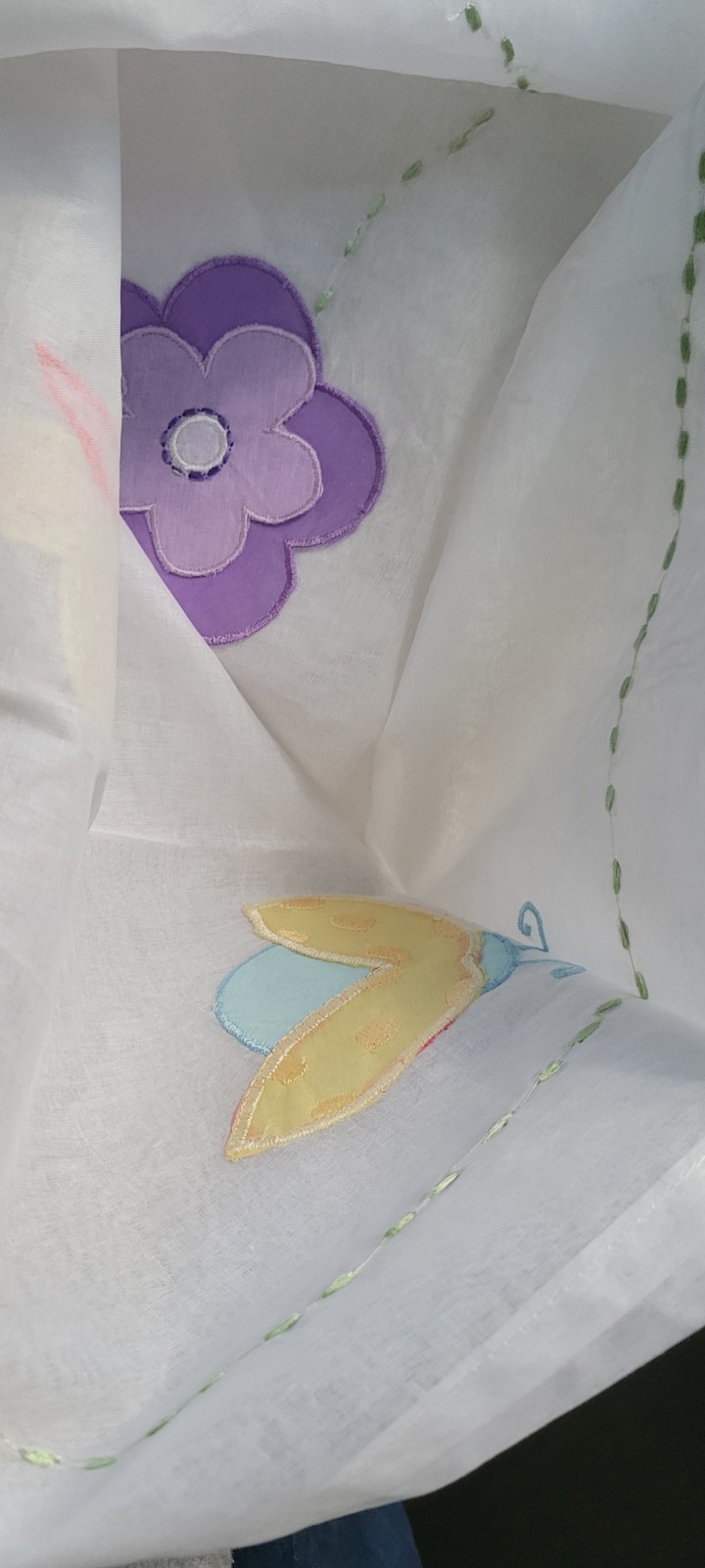 Pottery Barn Kids Sheer Panel Curtain Applique Wildflowers Camy Strap Ties 84″