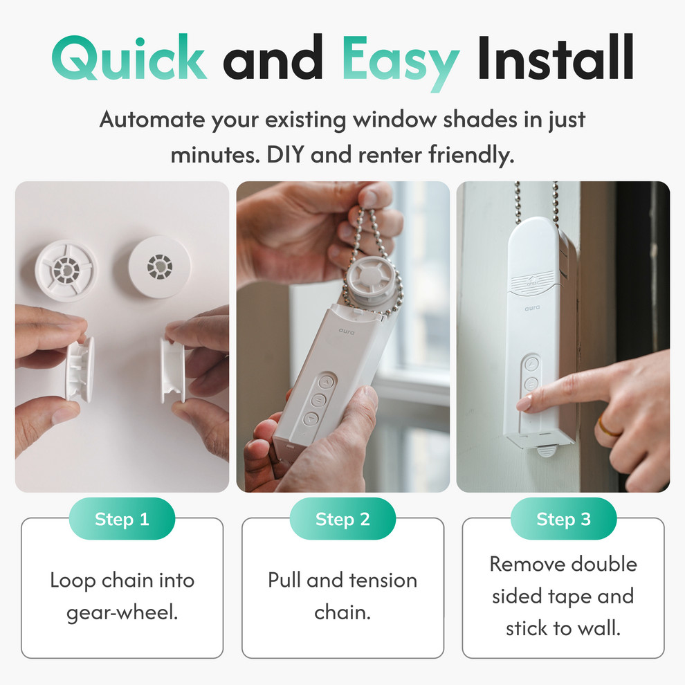 AURA SmartShade Motorized Roller Shade Unit White AASS01 Smart Blind