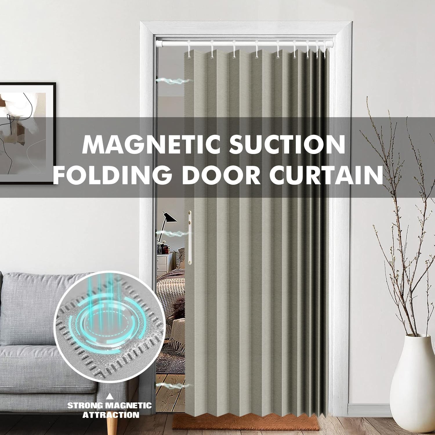 100% Blackout Fabric Folding Door Curtain Magnetic Closure Blockout Curtains