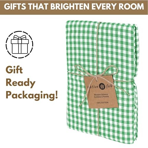 Gingham Plaid Check 2 Pack Window Curtain Valance Set – Rod Pocket Lemon Green