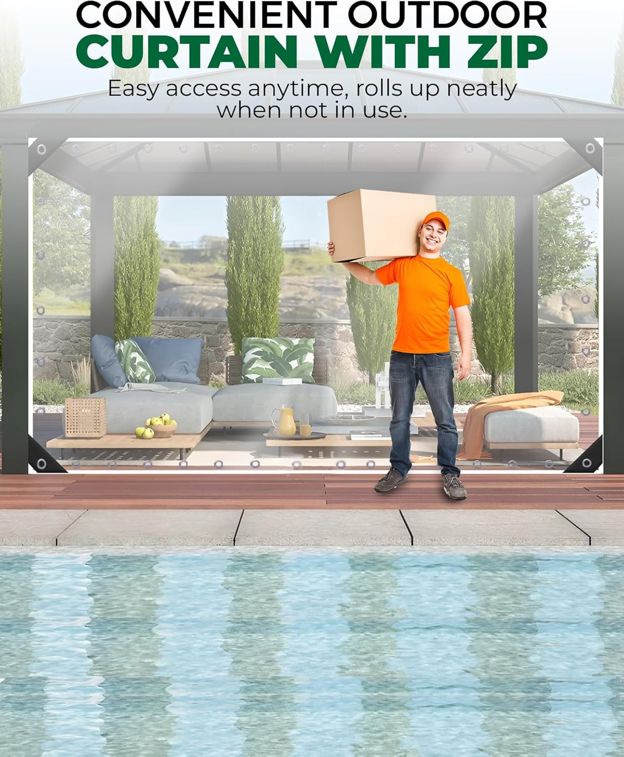 8’H X10’W Outdoor Vinyl Curtain 19Oz Thicked Clear Tarps, Vinyl Patio Enclosure,