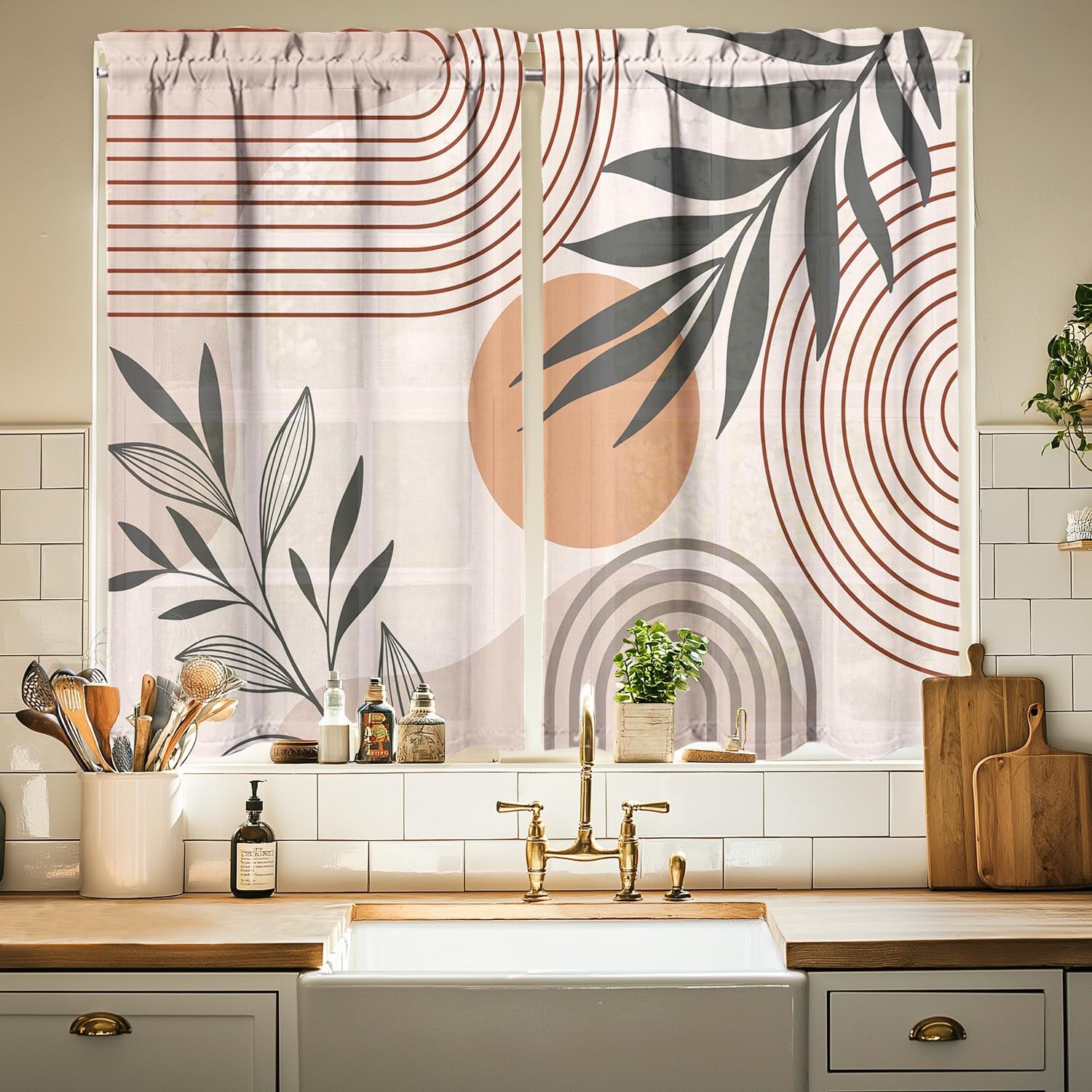 Boho Kitchen Curtains 39 Inch Length Modern Window Curtain Over Sink Bohemian…