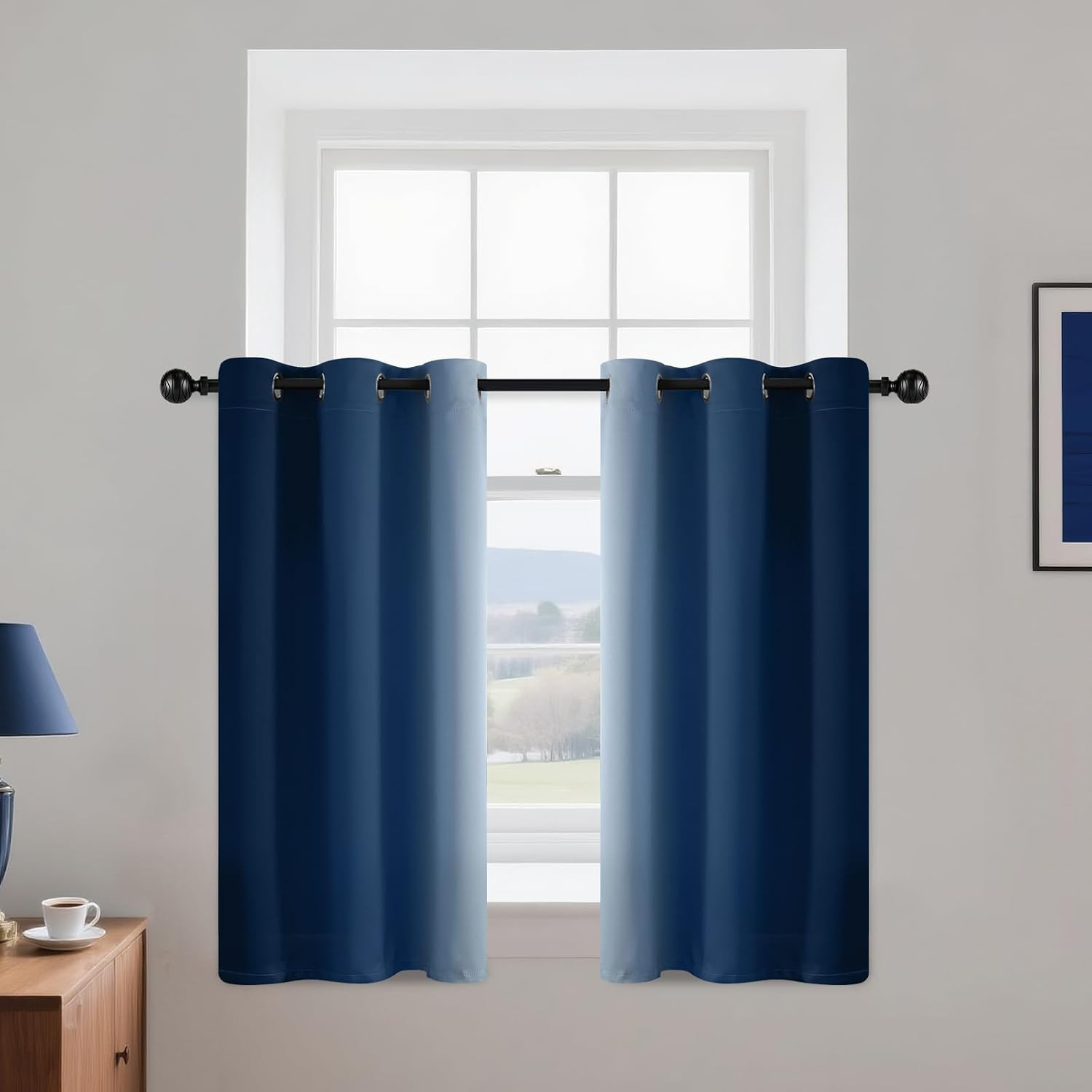 Yakamok Blue and Greyish White Ombre Curtains, Room Darkening Gradient Color Cur