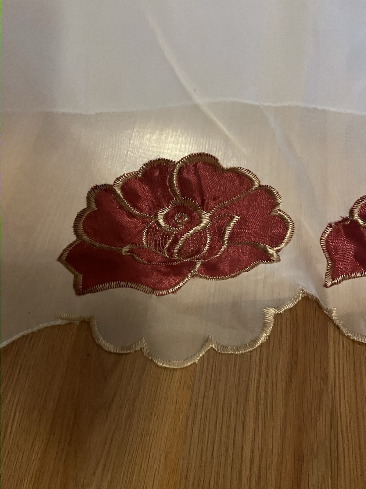 Vintage Sheer Curtain Panel with Embroidered flowers. 82 in x 59 in