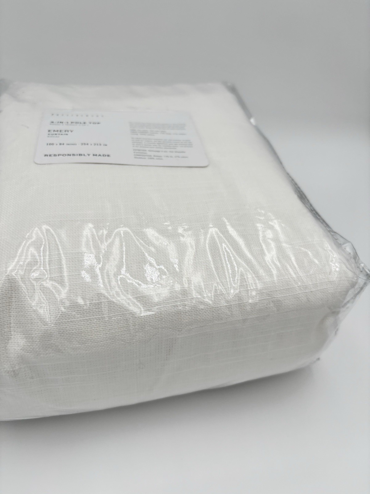 Pottery Barn Emery Linen Curtainv~vWhite~ 100″ W x 84″ L~ LF
