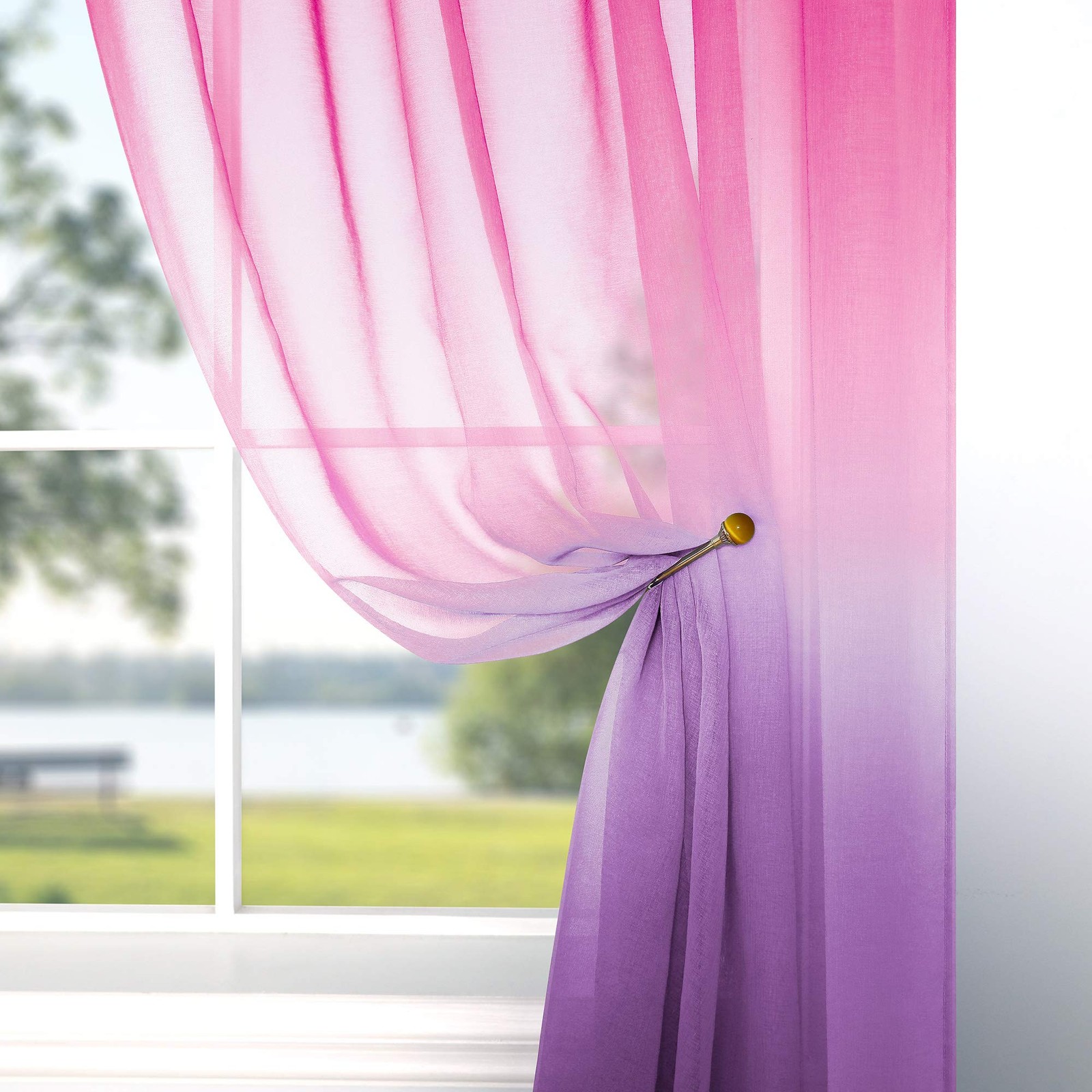 Pink and Purple Curtains for Girls Room Decor, Girly Whimsical Pastel Sheer K…