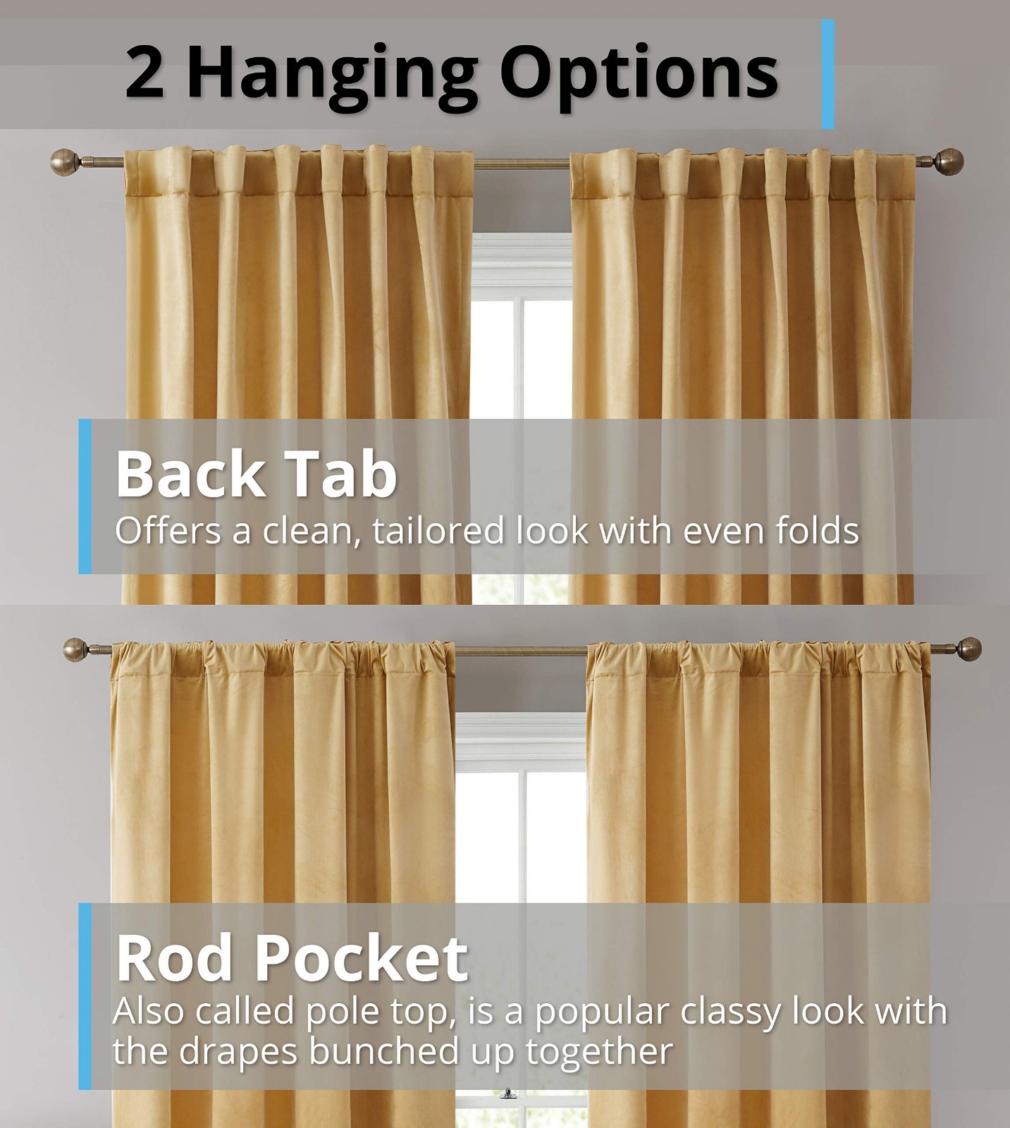 Premium Velvet Drapes – Back Tab Rod Pocket Curtains for Bedroom & Living Room –