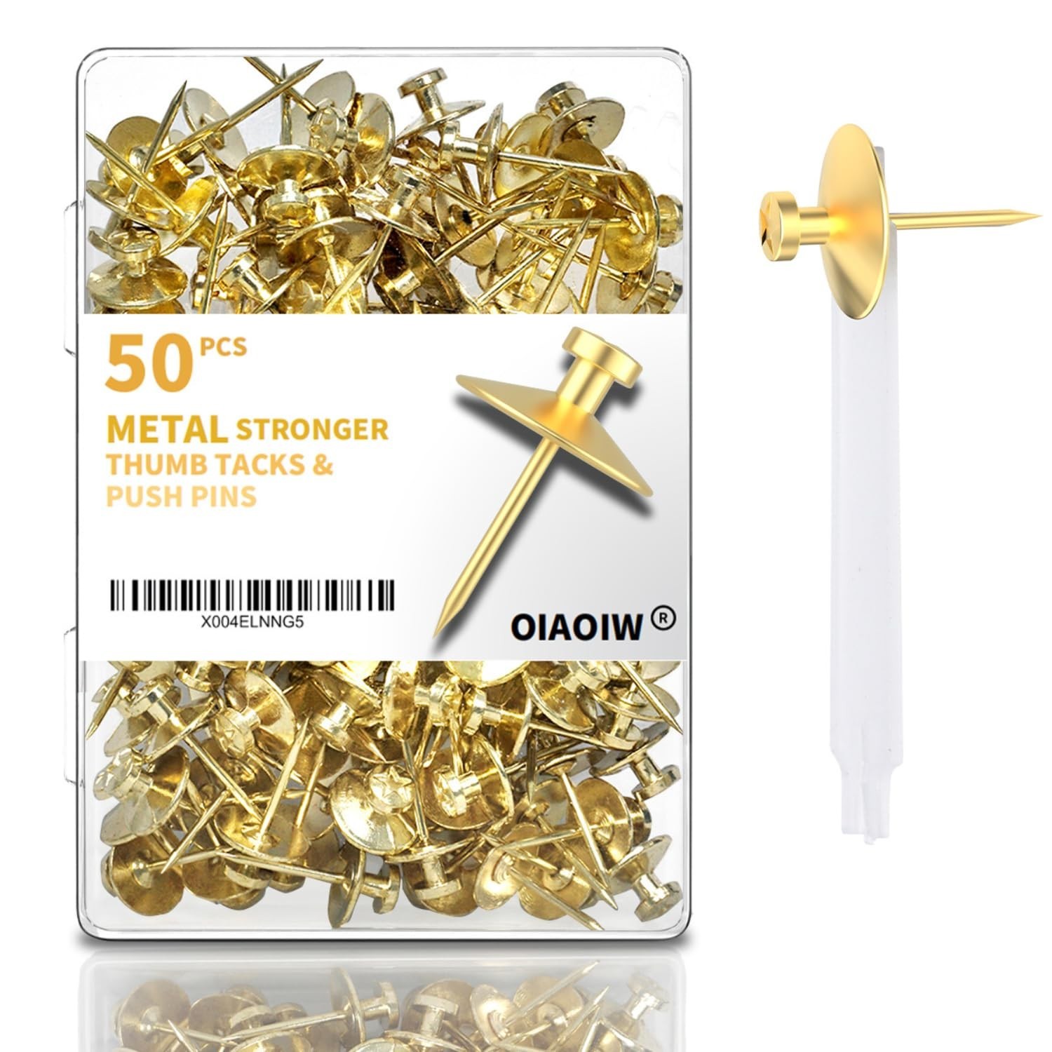 50pcs Gold Thumb Tacks for Picture Hangers – Heavy Duty Push Pins, Double Hea…