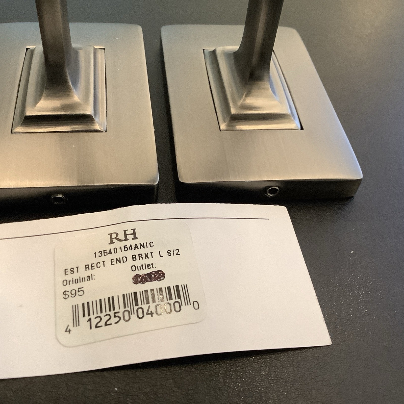 Restoration Hardware Large Rectangle End Brackets Antique Nickel Set Of 2 NEW