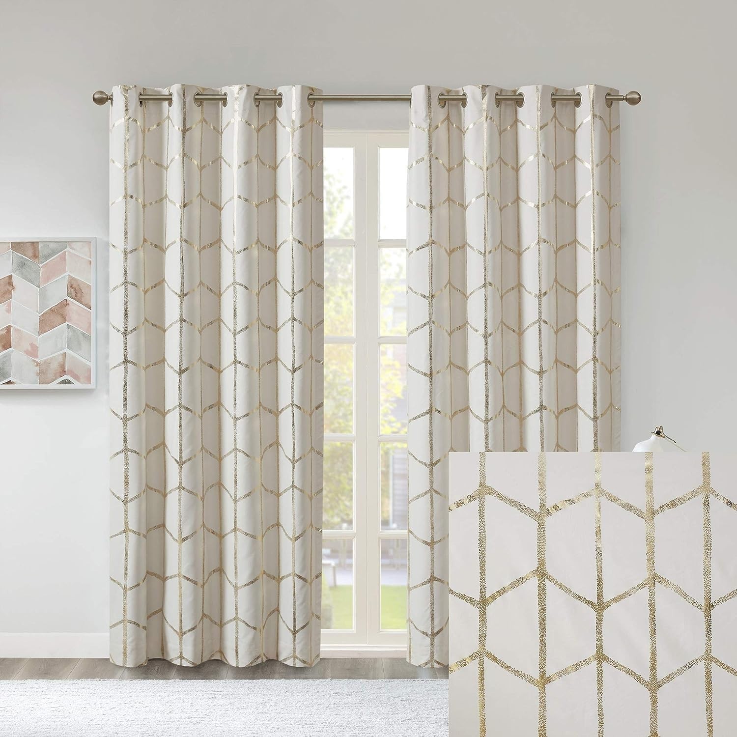 Trendy Geometric Design Window Panel, 100% Blackout, 50″x84″