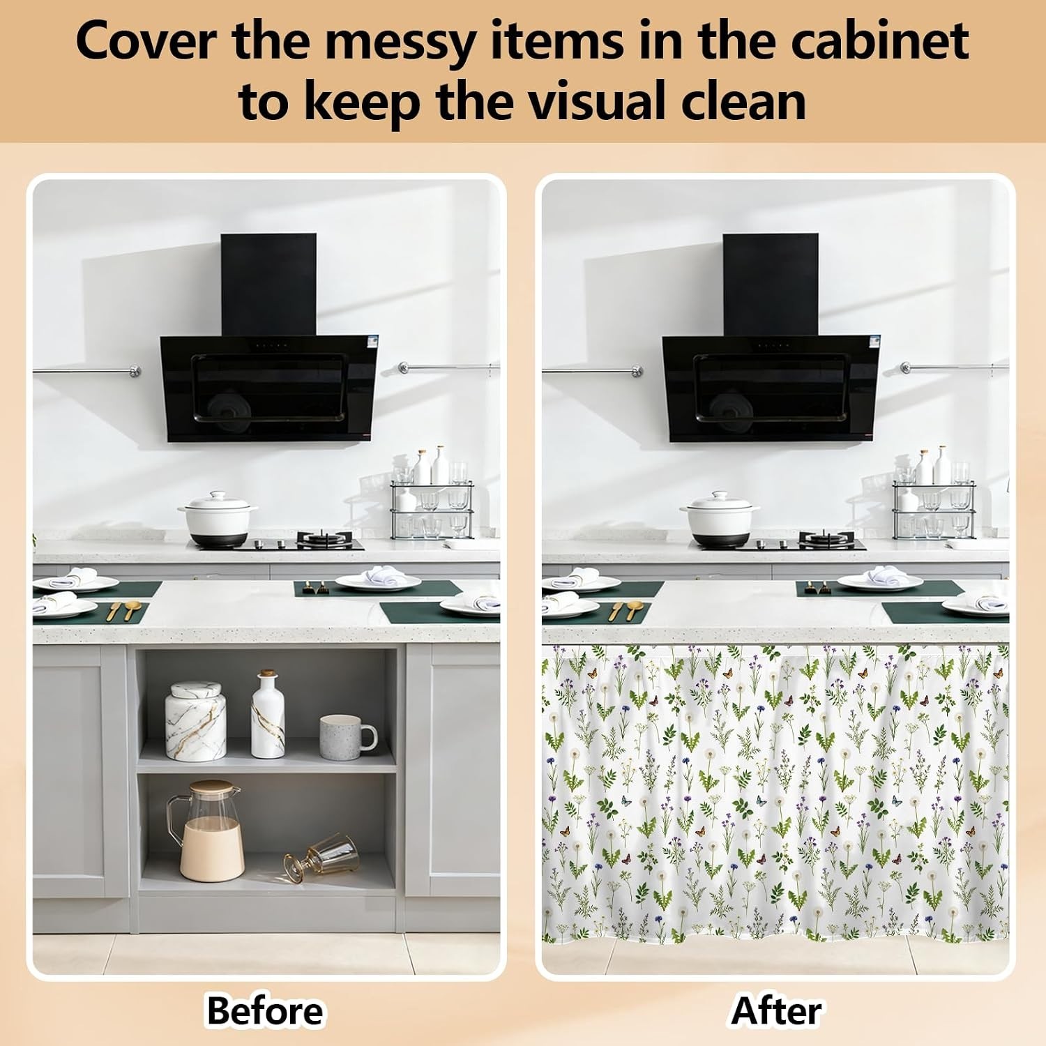 Chic Wildflower Cabinet Curtain – Easy Install, Dust-Proof at 51.18×27.55 Inches