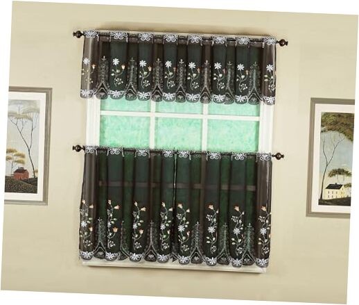 , Sorento Embroidered Sheer Tier 24″, 59″W x 24″L (Pack of 1) Black / Multi