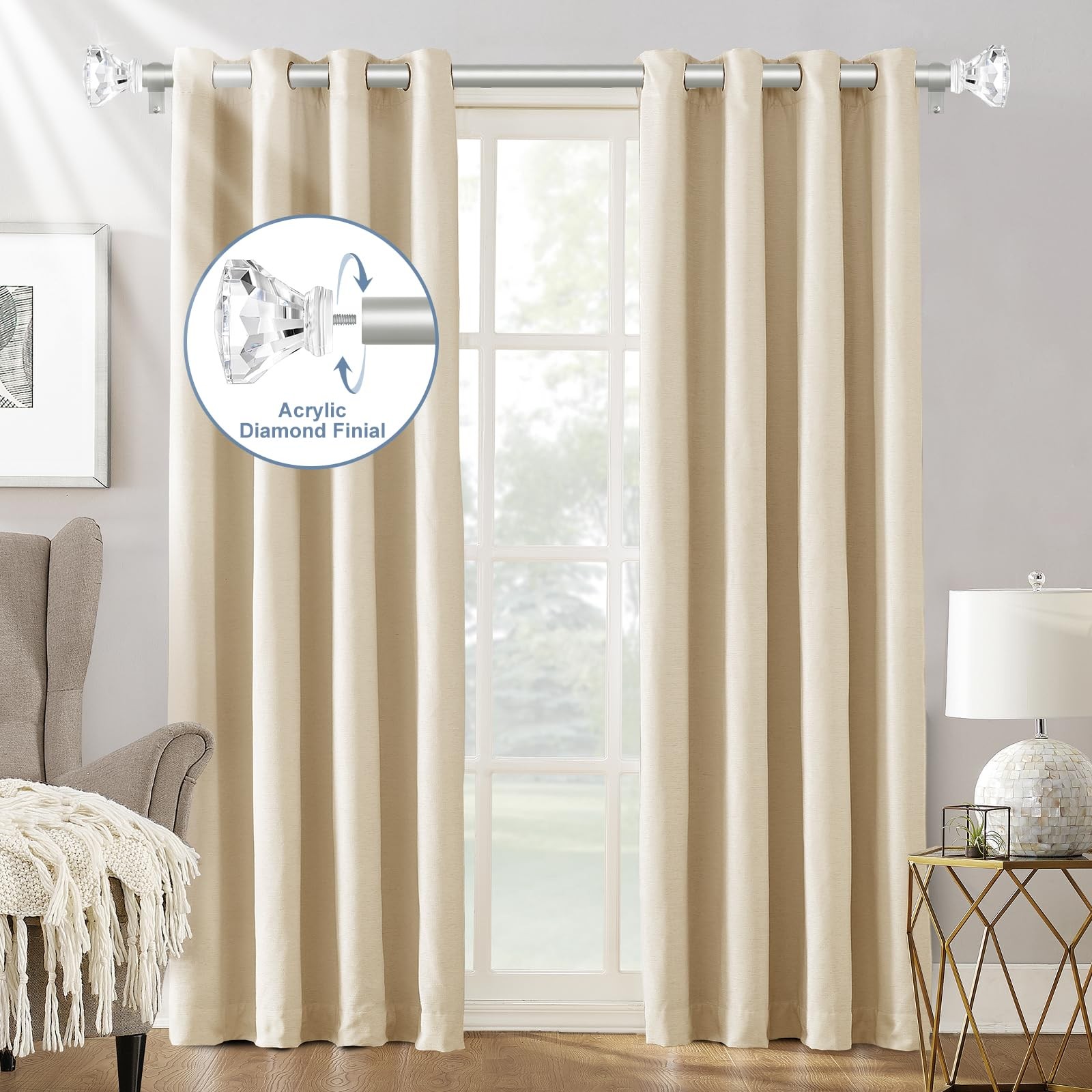 Silver Decorative Crystal Curtain Rods 18 to 45 InchHeavy Duty Adjustable Win…