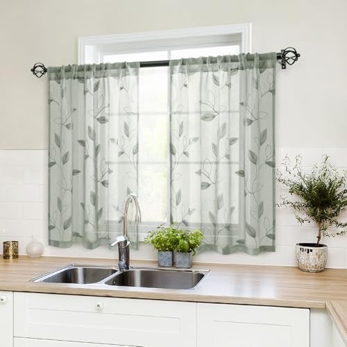 Sage Green Sheer Kitchen Curtains 30 X 36 30″W x 36″L (Pack of 2) 1-sage Green
