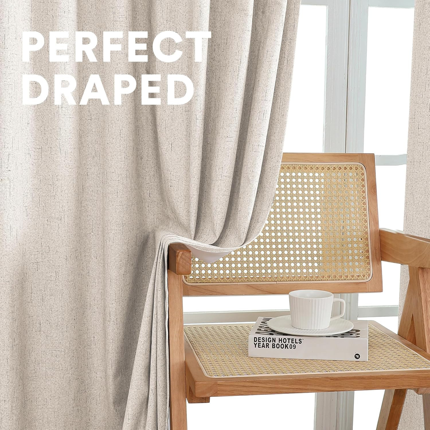 100% Blackout Curtains for Bedroom Farmhouse Linen Curtains 63 Inch Long Back Ta