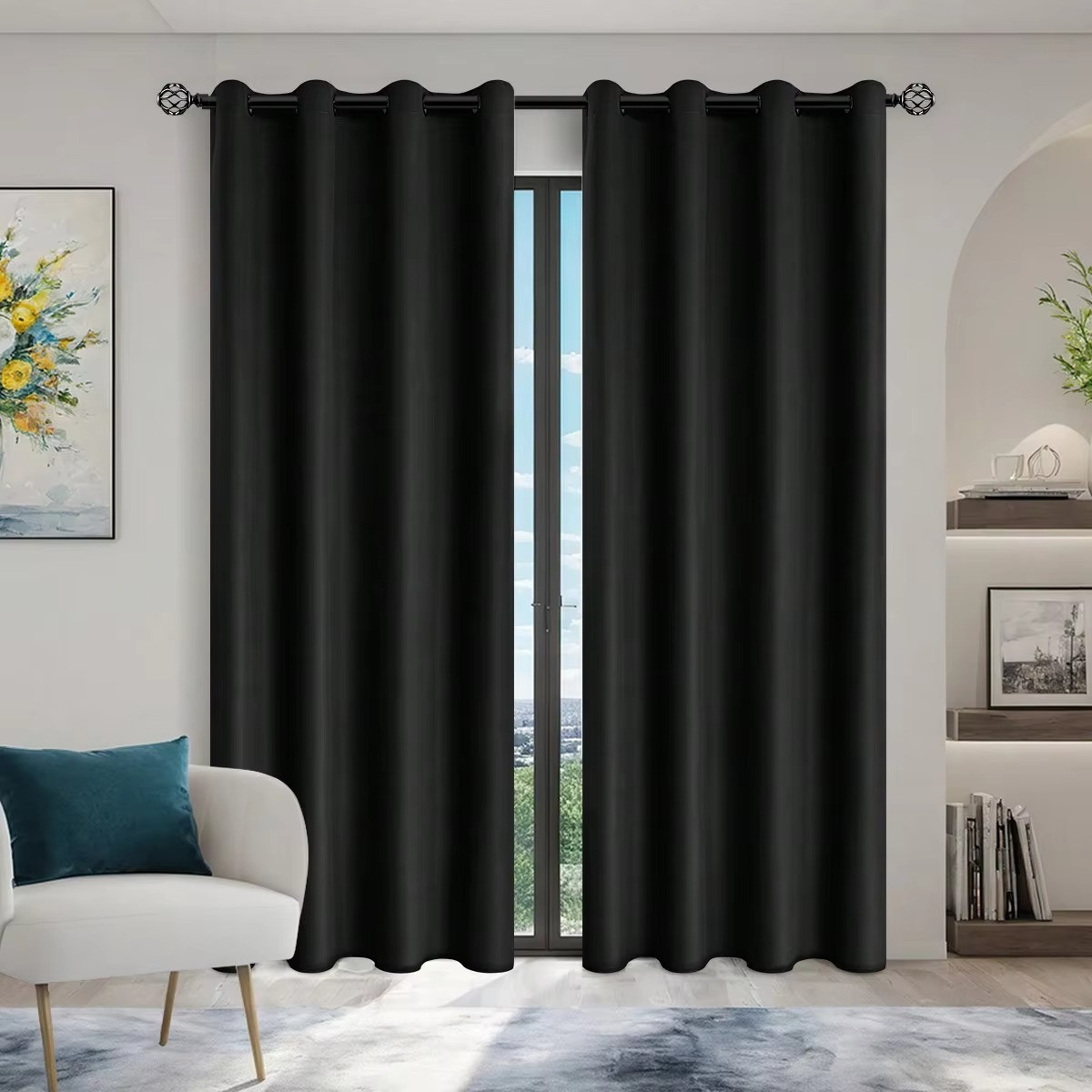 Pair of Blackout Curtains Set Eyelet Ring Top Ready Made Thick Thermal Curtain