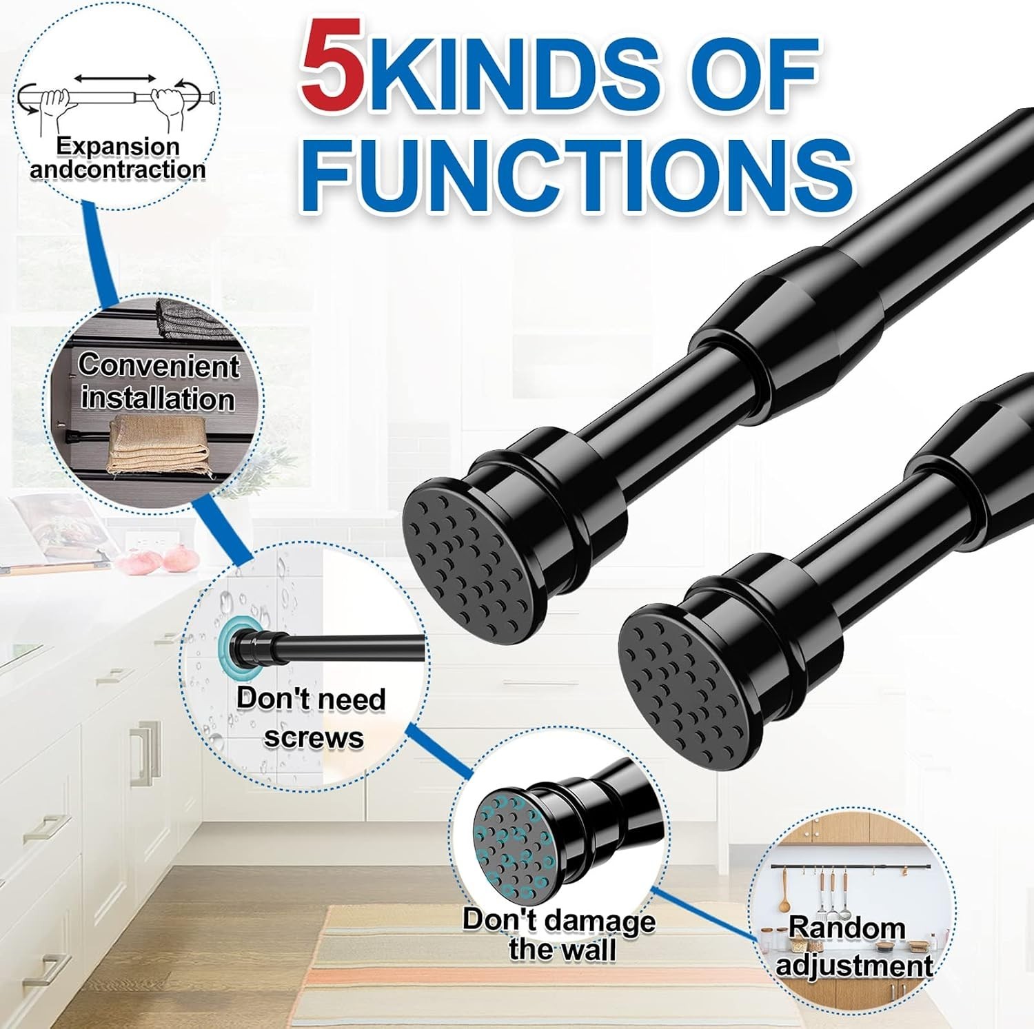 Adjustable Black Spring Tension Curtain Rods 28″-38″ – 2 Pack for Stylish Homes