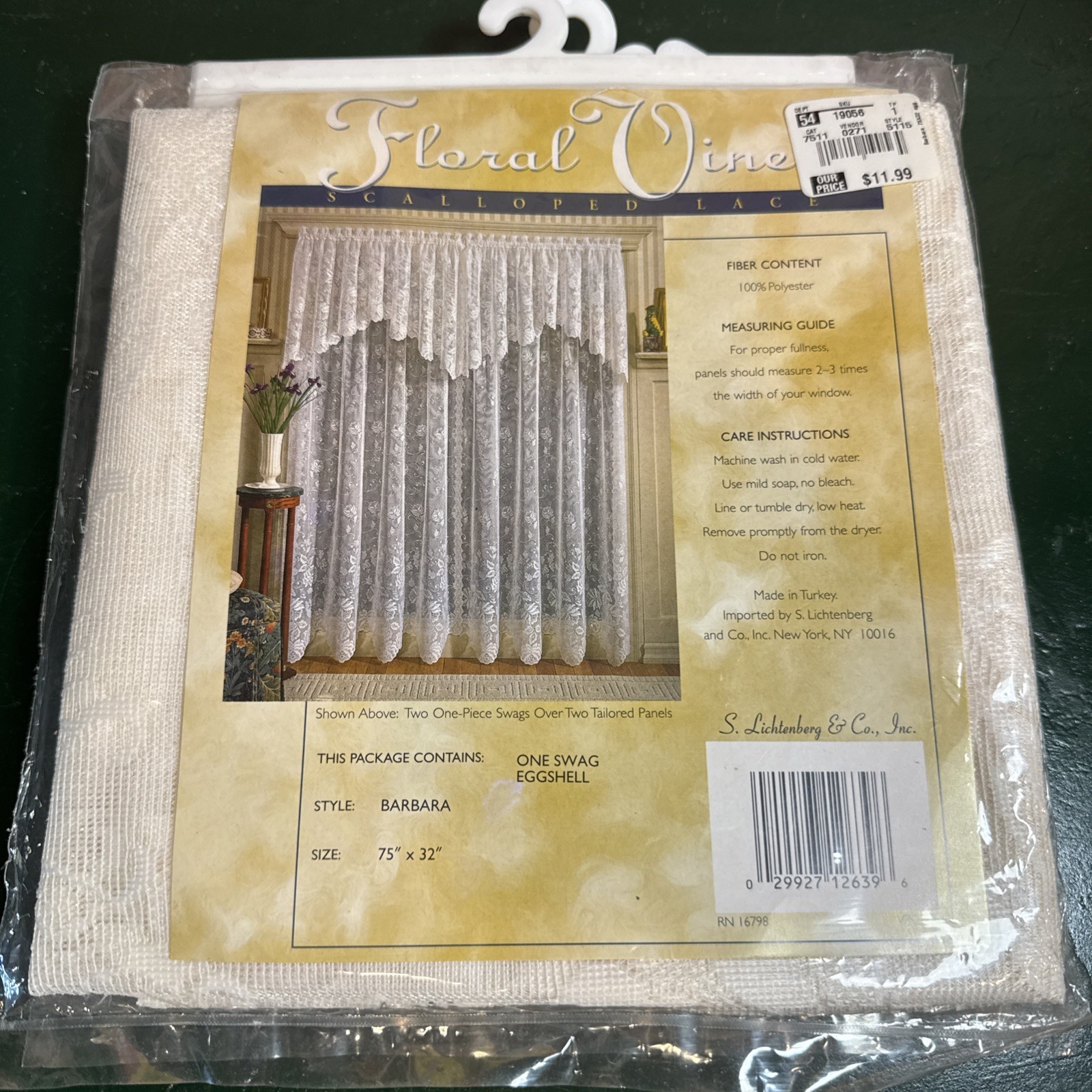 Floral Vine One Swag Eggshell style Barbara Scalloped Lace 75×32 inches