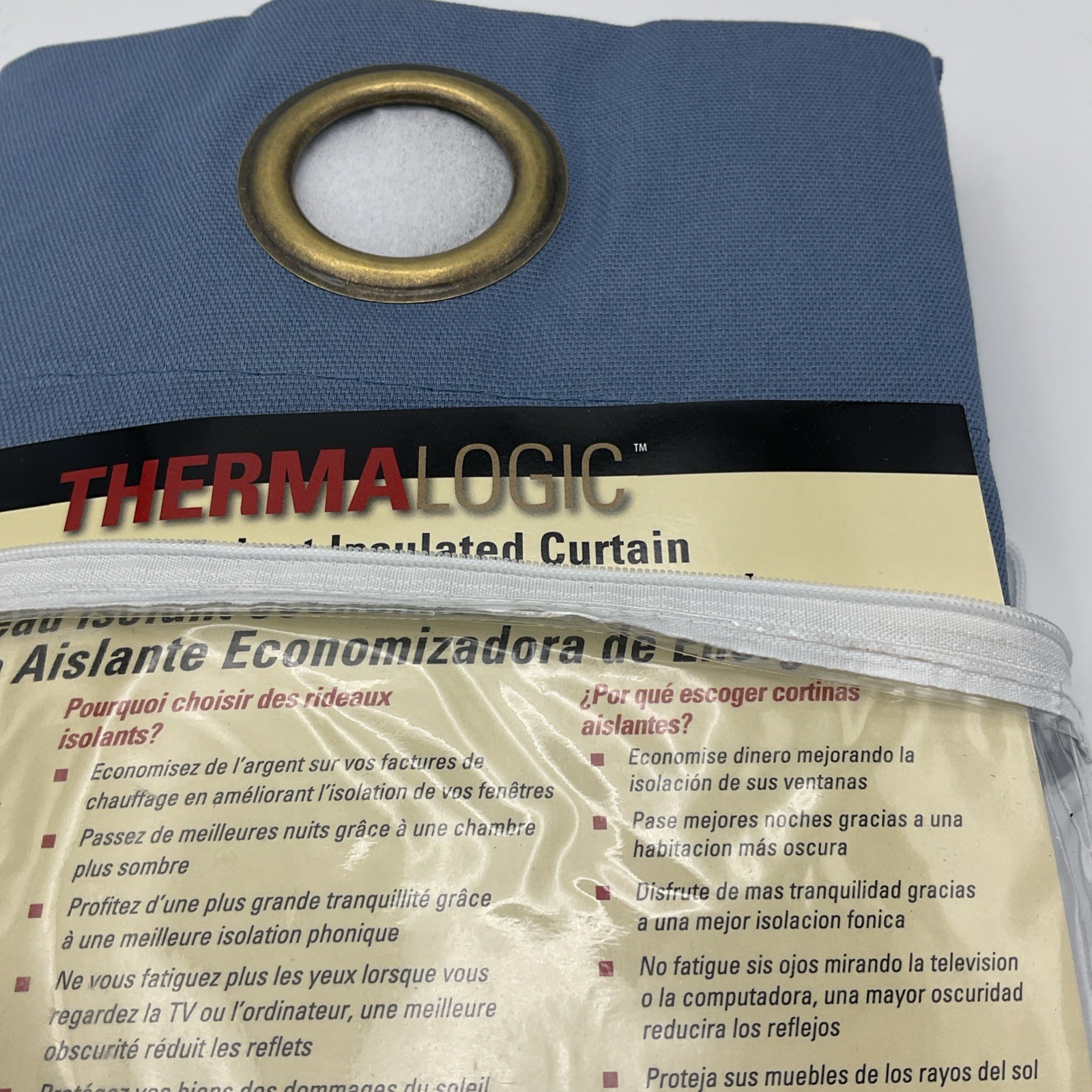 Therma Logic Grommet Set Of 2 Panel Curtain 40 x 54in Each Blue Blackout Cotton