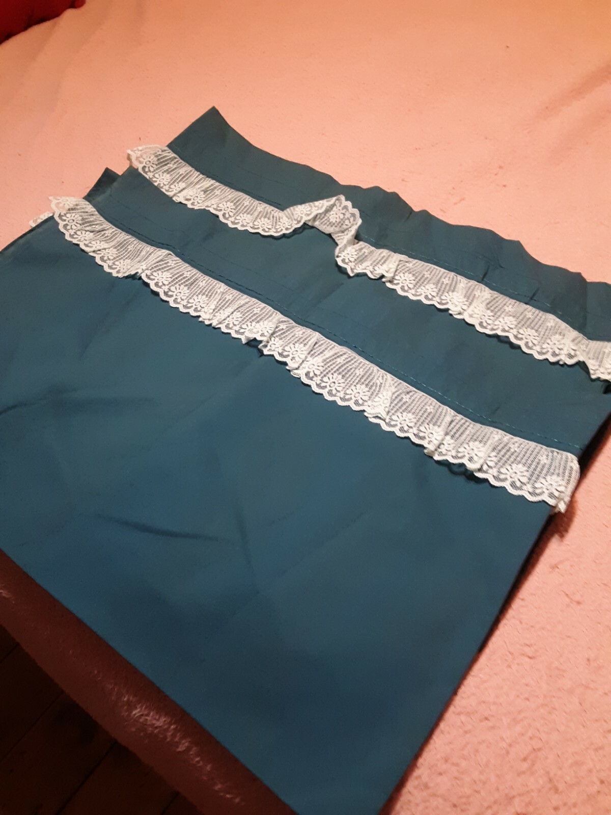 2 Teal Curtain Valances each 46″W X 14 1/2″ L cotton polyester
