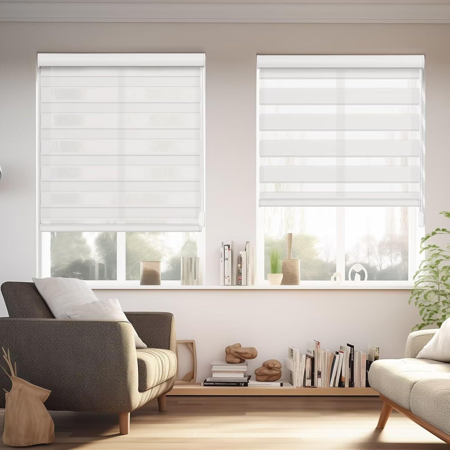 Zebra Dual Roller Blinds Horizontal Window Shade Blind Easy to Install Curtains