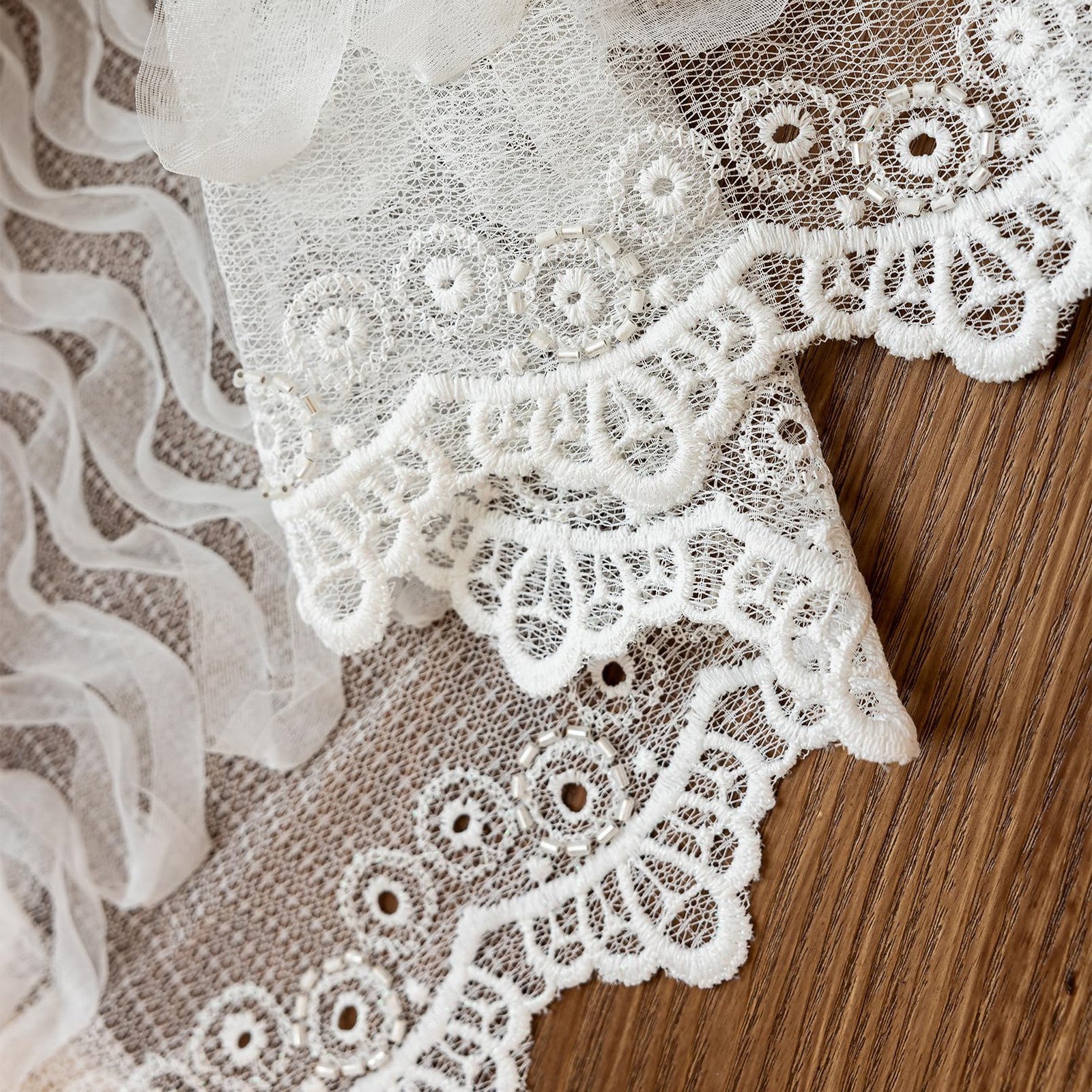 Short Lace Curtains 36 Inch Length – 2 Panels Shabby Chic Wavy Stripes Ruffle…