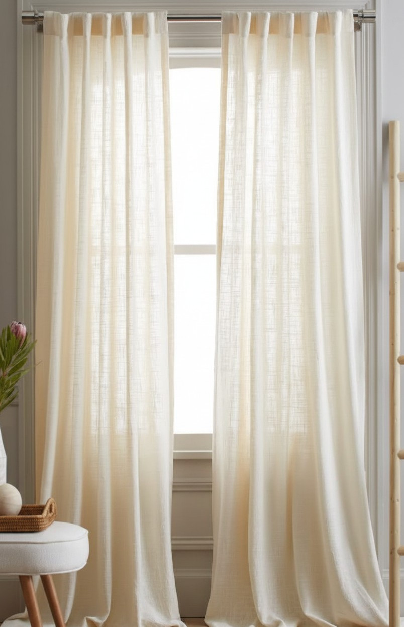 Quince Sheer Curtain Panels 48×108 Set of 2 White Cotton Rod Pocket
