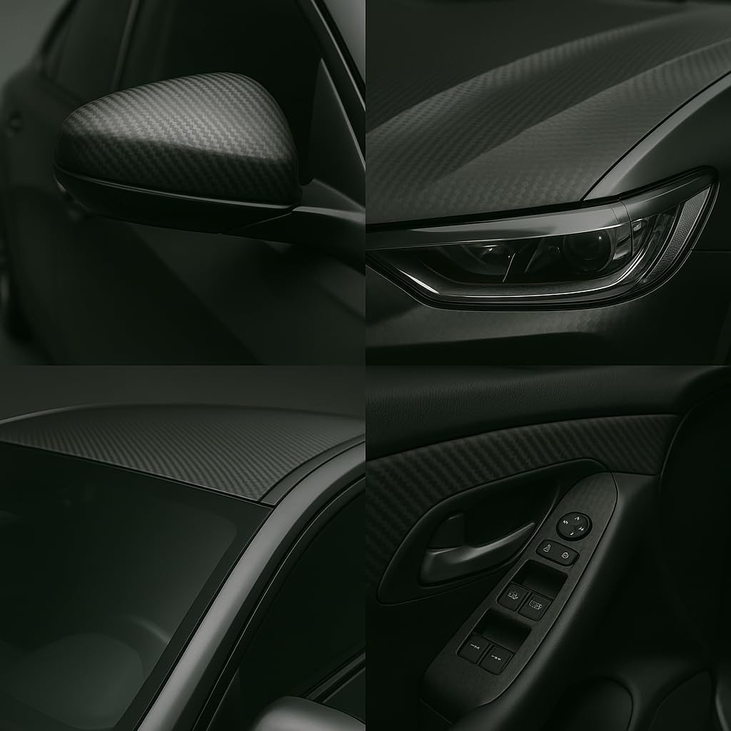 Rockrose 3D Matte 3D Black Carbon Fiber Vinyl Wrap, Anti-Wrinkle, Air Release Au