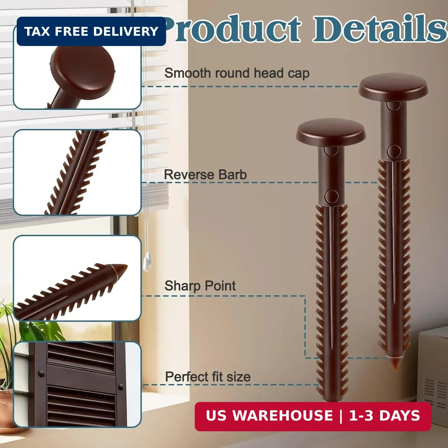60Pcs 3 Inch Vinyl Shutter Fasteners, Window Shutter Panel Pegs Shutter Screws L