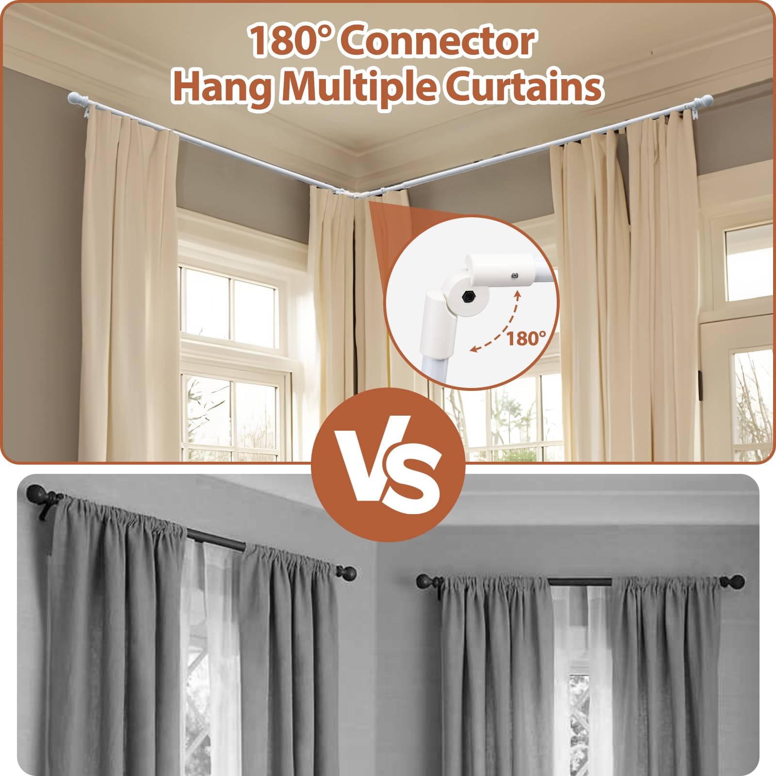 Corner Curtain Rod 32-134″ White 1 Inch Heavy Duty Metal L Shaped Rod