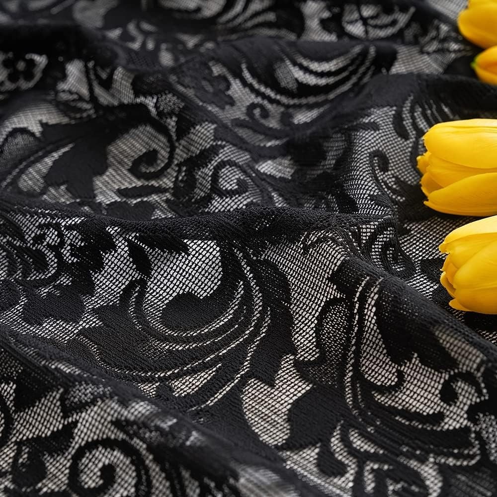 Black lace curtains, 24 inches long,2 pieces, dimensions:52 inches × 24 inches.