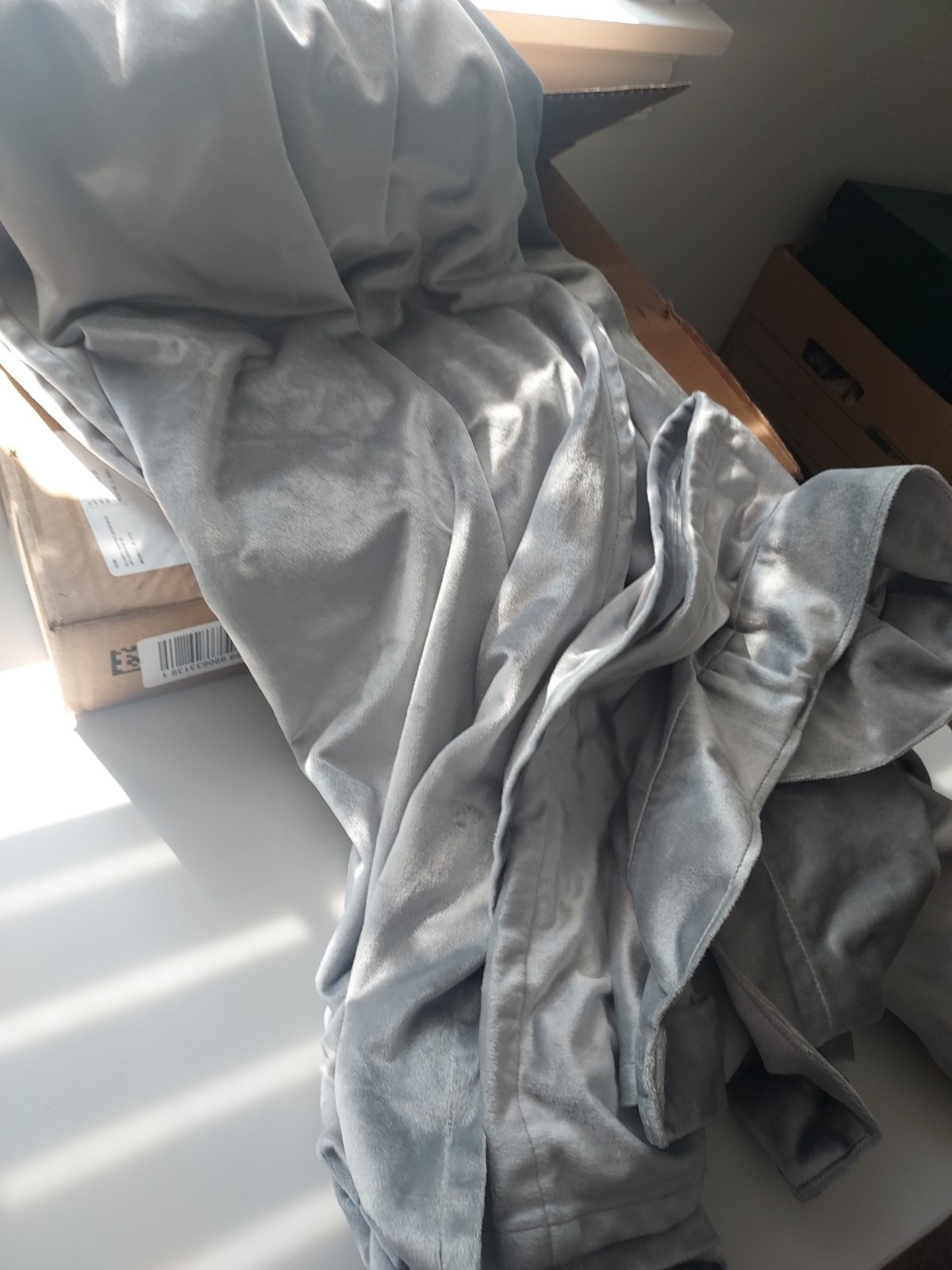 EUC! Set 2 Silver Velvety Curtain Panels 40×81″ By Rachel Roy Machine Washable