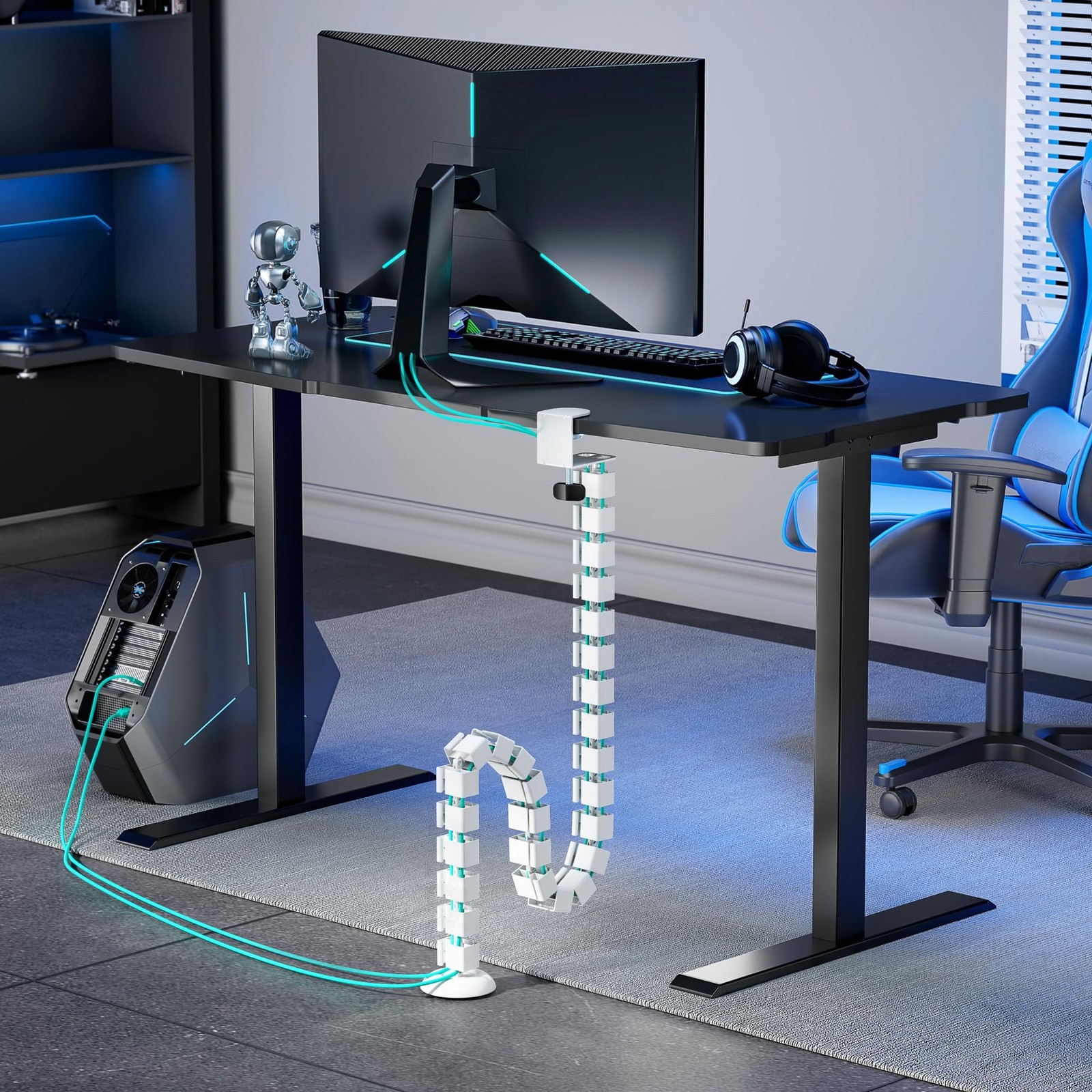 Under Desk Cable Management Spine – Flexible Cable Snake Organizer for Sta