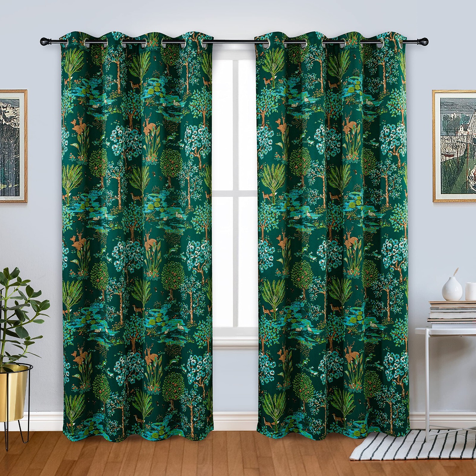 Animal Forest Watercolor Curtains Tropical Jungle Window Drapes Grommet 2 Panels