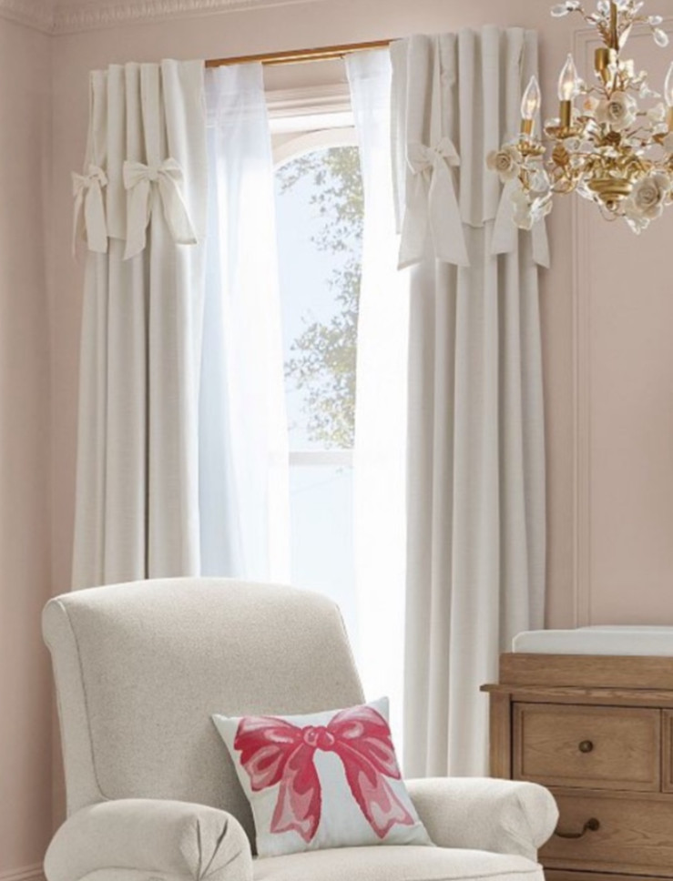 Pottery Barn Kids Evelyn Linen-Blend Bow Blackout Curtain 44×96 Panels (2) white
