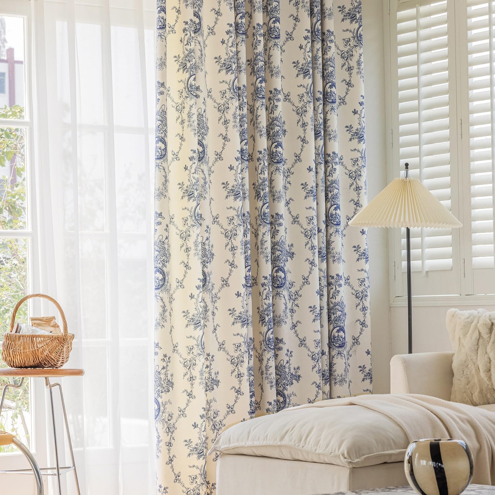 SUOUO Blue and White Floral Chenille Curtains 52″W x 84″L (Pack of 2),