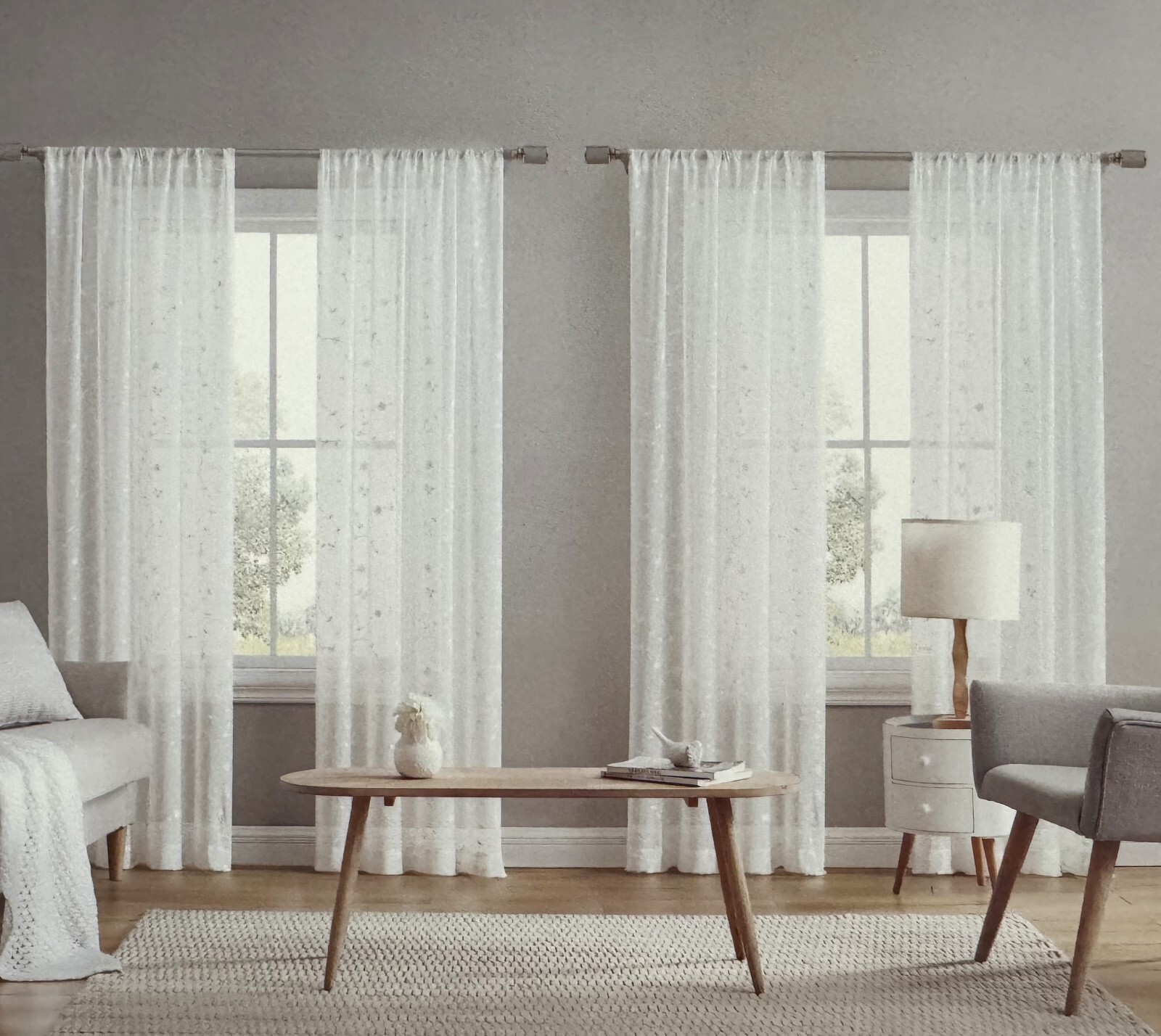 Laura Ashley Window Curtains 4 FOUR Panels 38 x 84 Cream White Embroidered Sheer