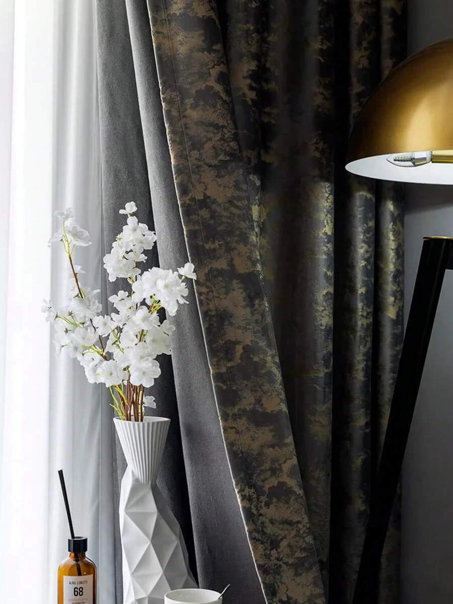 Perforated Nordic Minimalist Black Gold Foil Blackout Curtain