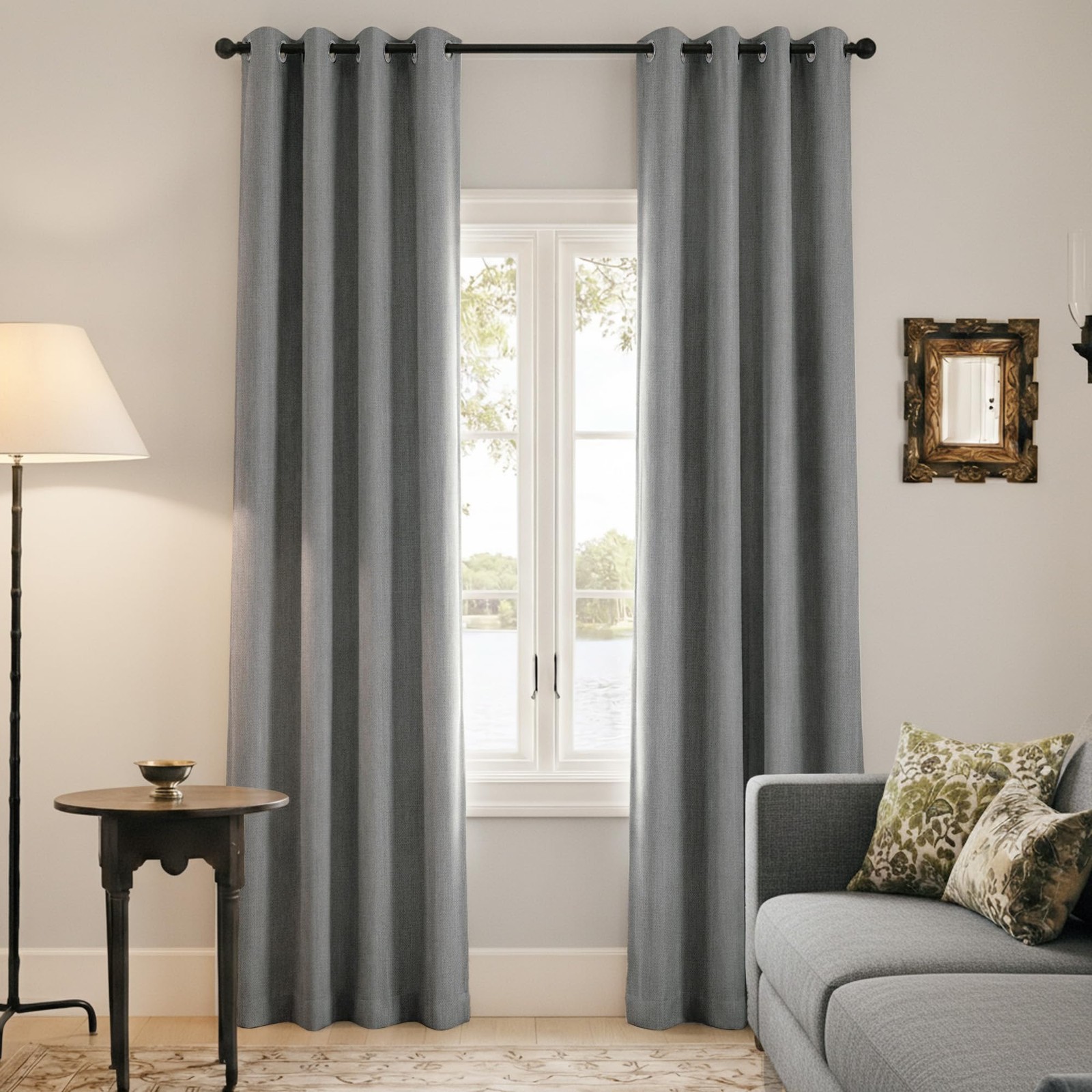 100% Blackout Curtains for Bedroom 84 Inches Long 2 Panels Set, Grey Grommet …
