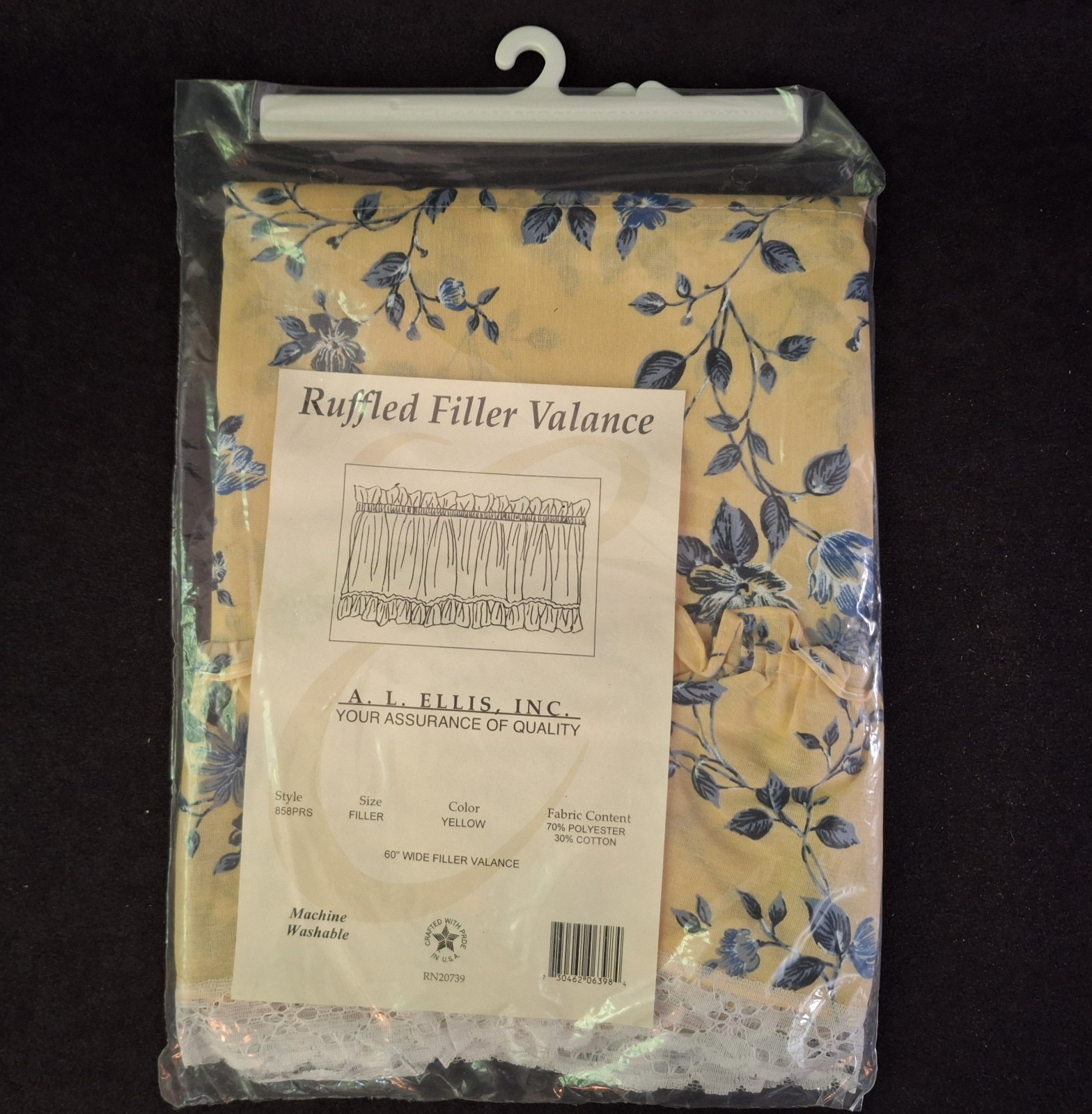 Blue Rose Toile Style Ruffled Valance by A.L. Ellis Inc 60”
