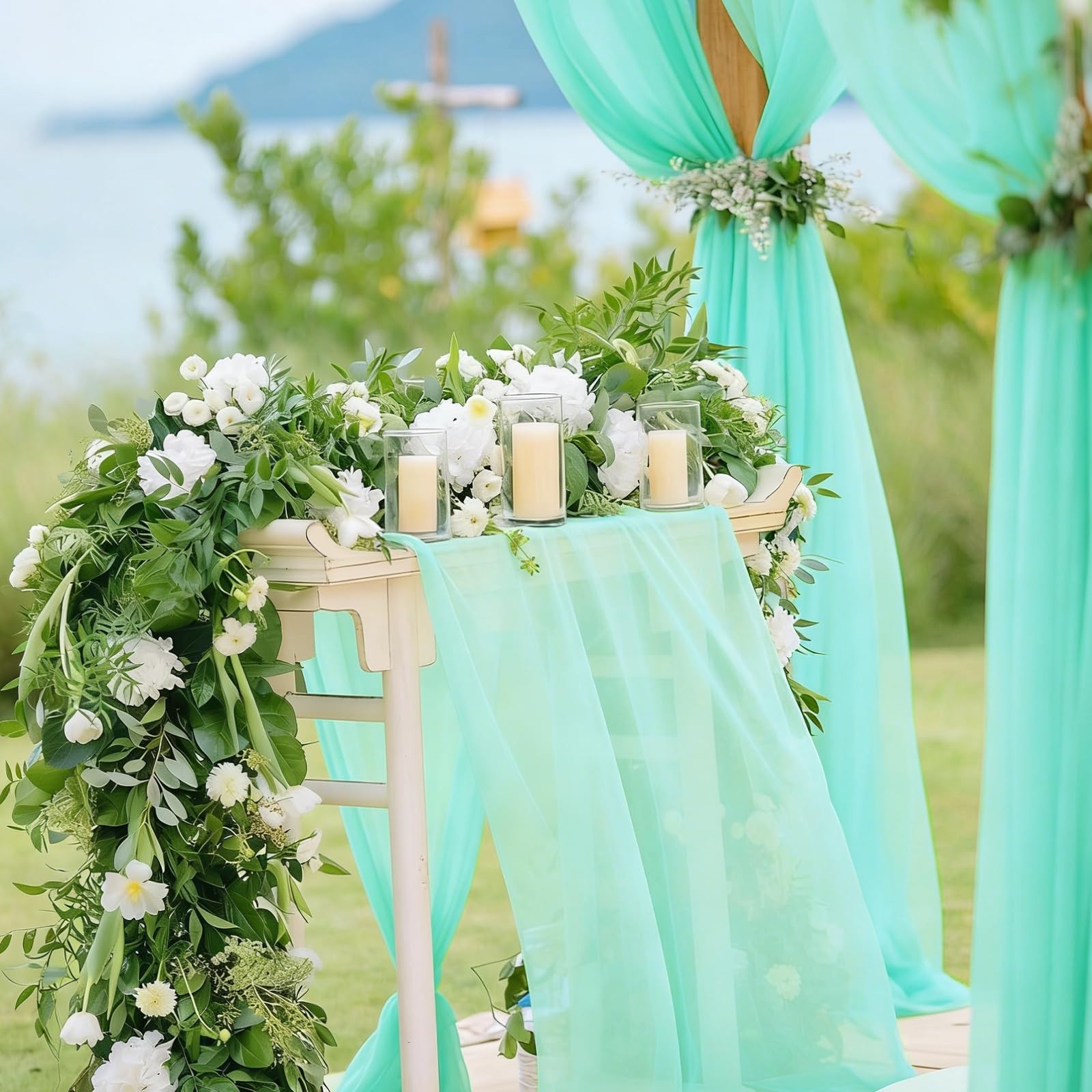 Mint Green Wedding Arch Draping Fabric Chiffon Fabric, 29in x 18Ft Sheer Chif…