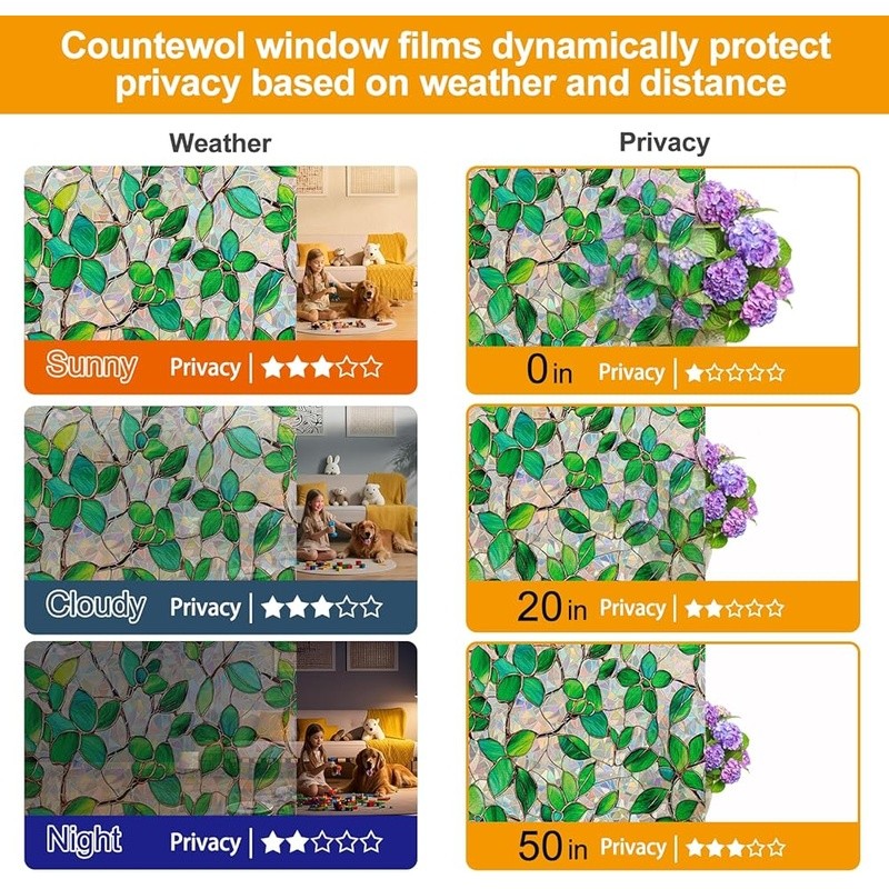 Decorative Window Film Privacy Stickers Easy Install Rainbow Effect Home Decor
