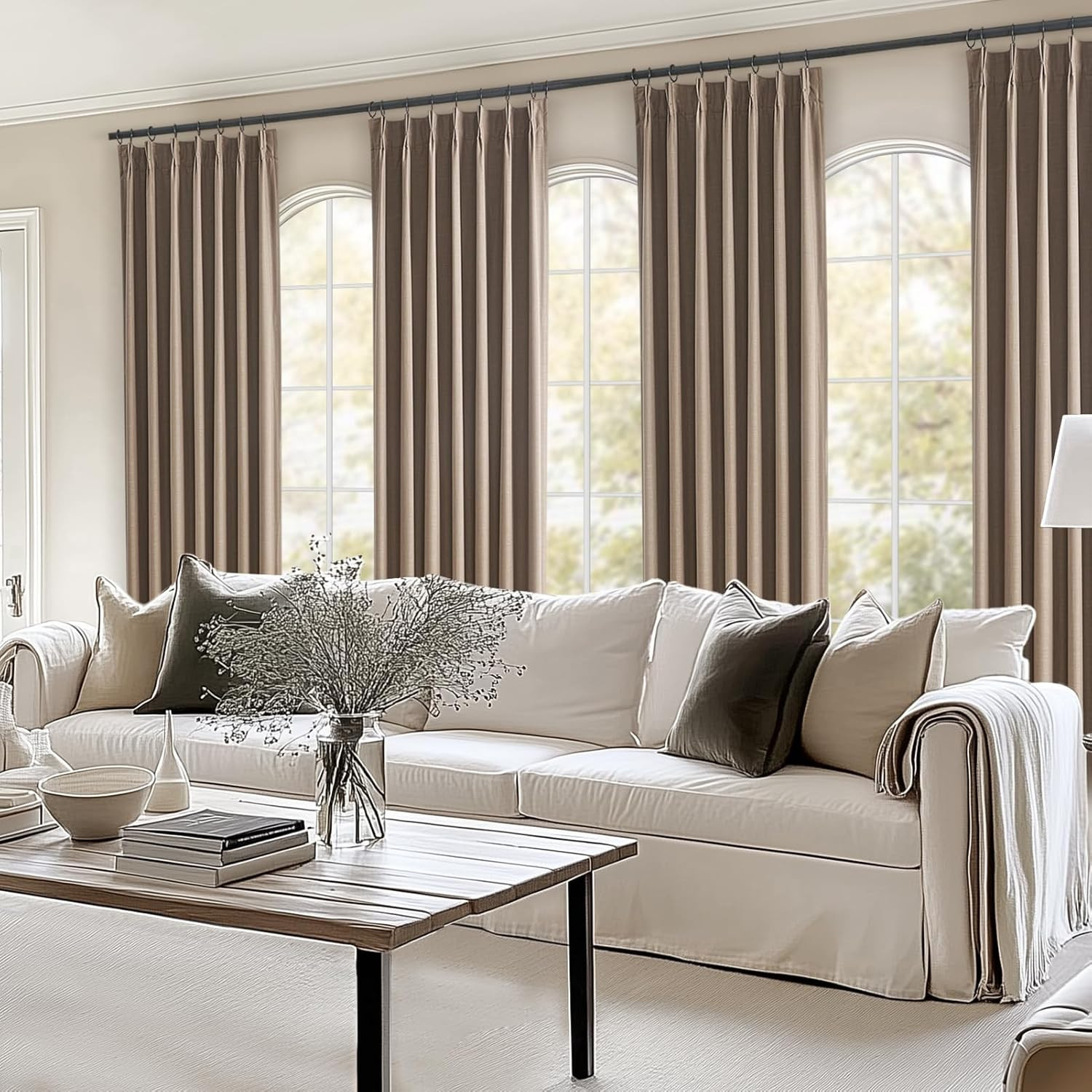120″ Extra Long Blackout Linen Curtains for Large Windows – 2 Panels