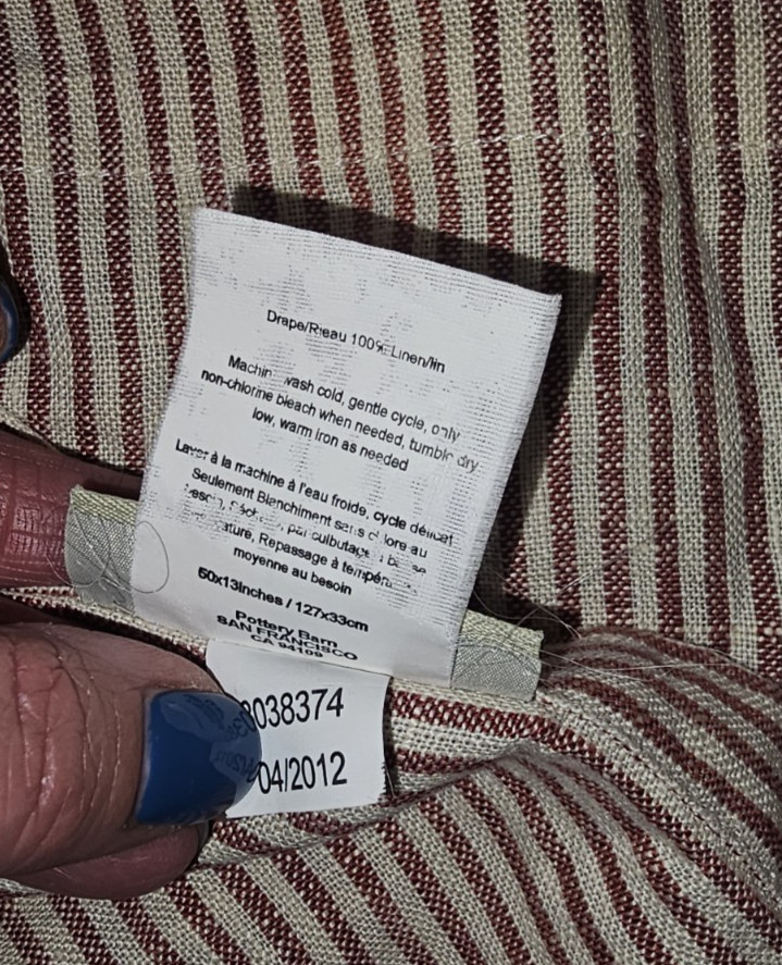 Pottery Barn Red Tan Stripe LINEN Cafe Curtains 2 – 50 x 13 in/127 x 33 cm