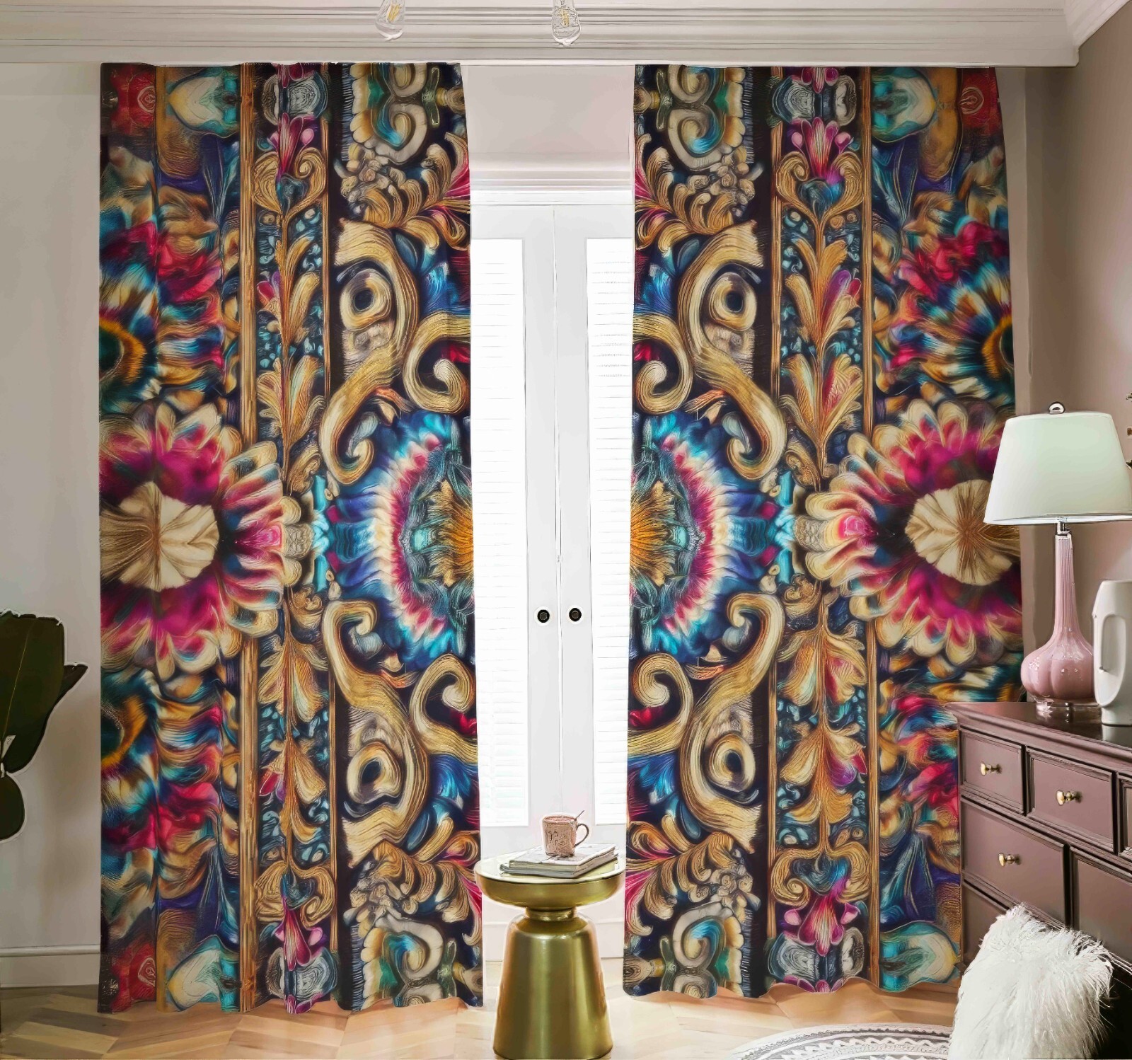 Psychedelic Blackout Curtains Black Out Rainbow Baroque Drapes 2 Panels Shades