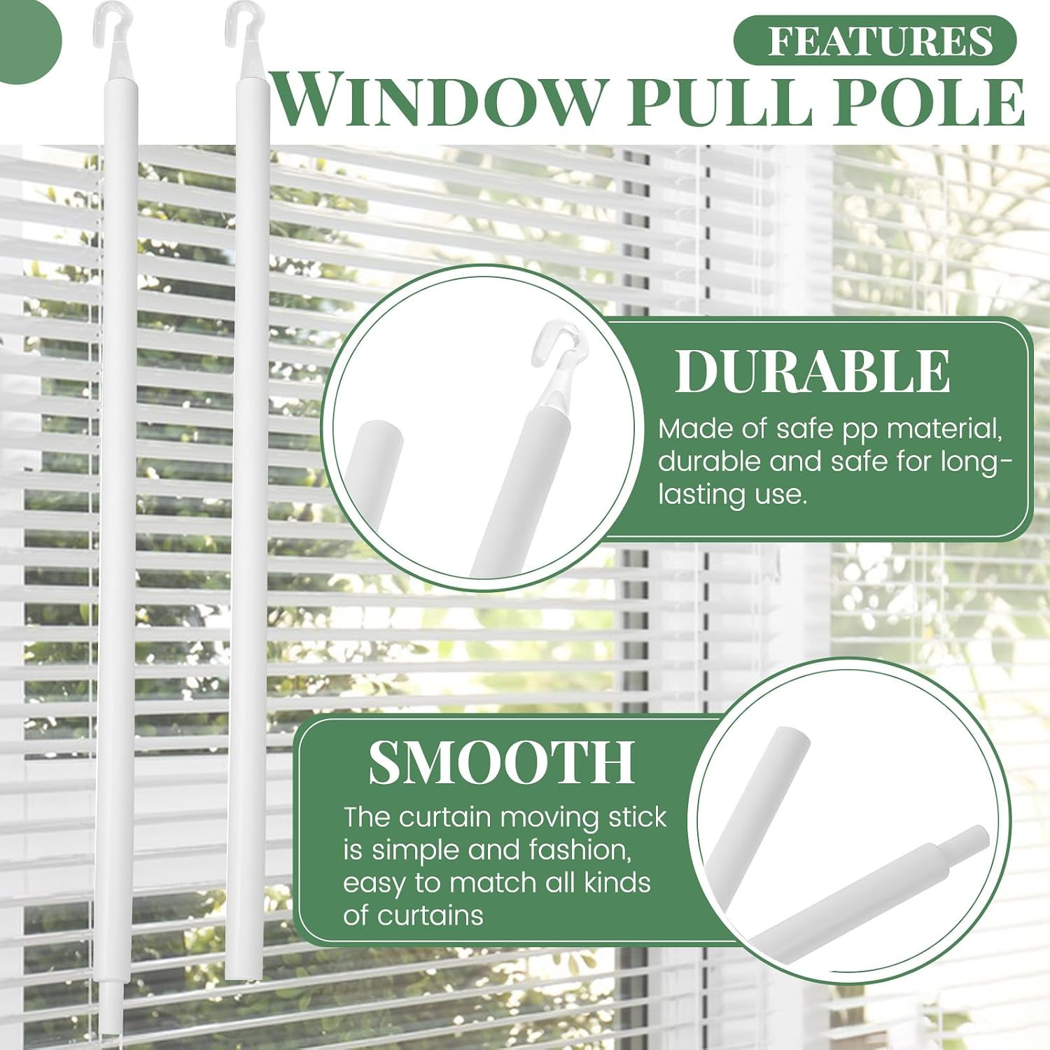 2 Sets 24Inch Blind Wand Replacement with Hook, Blind Opener Horizontal Window B