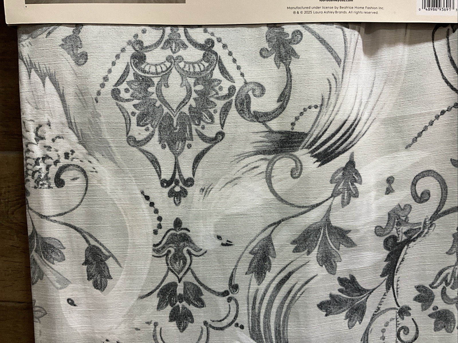 2 – Laura Ashley Tregaron Damask Cotton Curtain Window Panels Gray Bird 37 x 84”