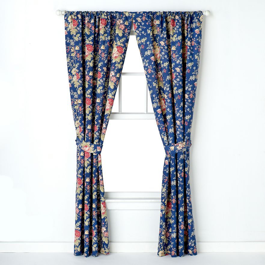 CHAPS Cape Cod Cottage Blue Rose Floral Window 2 PANELS Drapes With Tie-backs