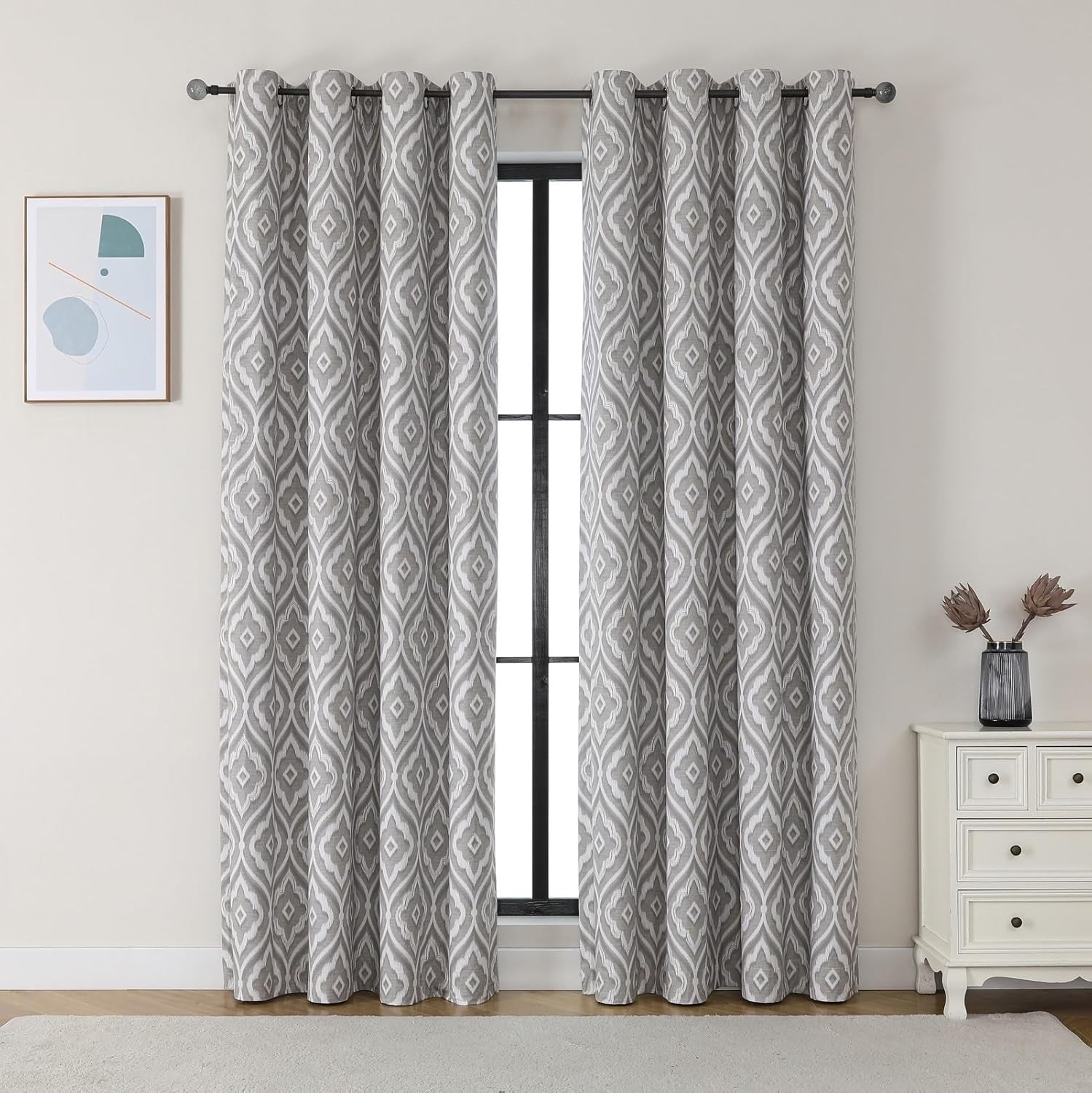 Airwill Blackout Curtains 84 x 52 Inches, 2 Panel Set, Grommet Beige Diamond Fl